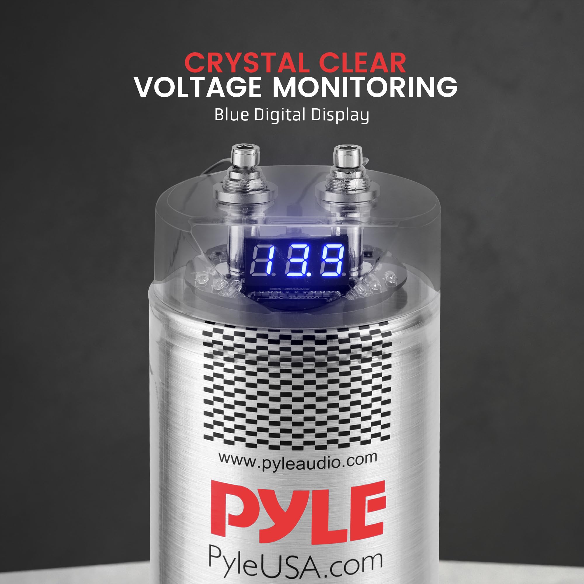 Pyle 5.0 Farad Condensador De Potencia Digital. Sistema De Audio Para Coche. Lectura De Voltaje, Protecci  N De Sobretension. Ha