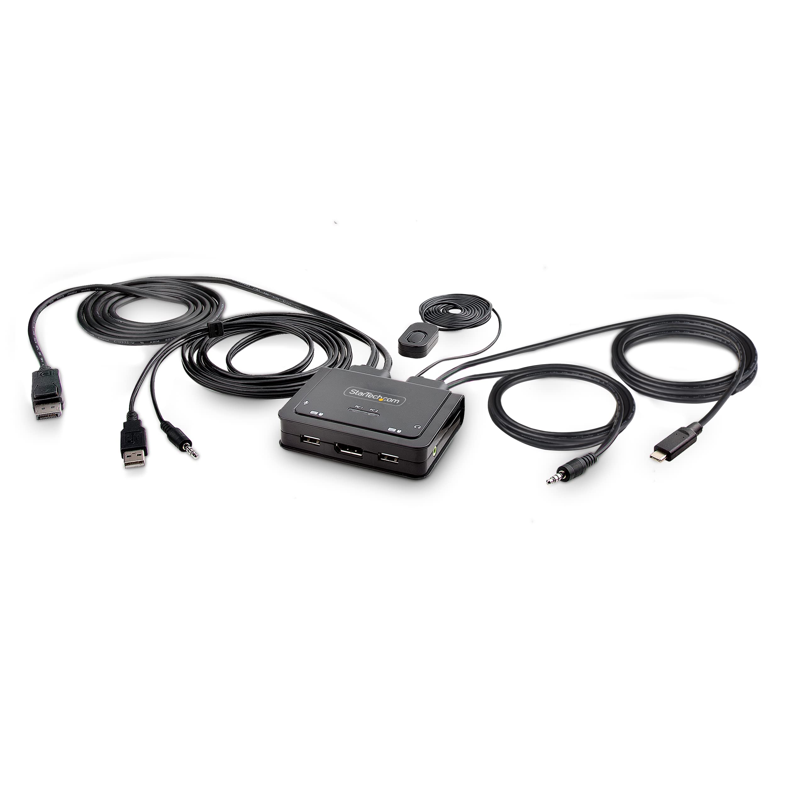 2-Port Hybrid Usb-C Displayport Cable Kvm Switch, 4K 60Hz, Compact Kvm With 6Ft/