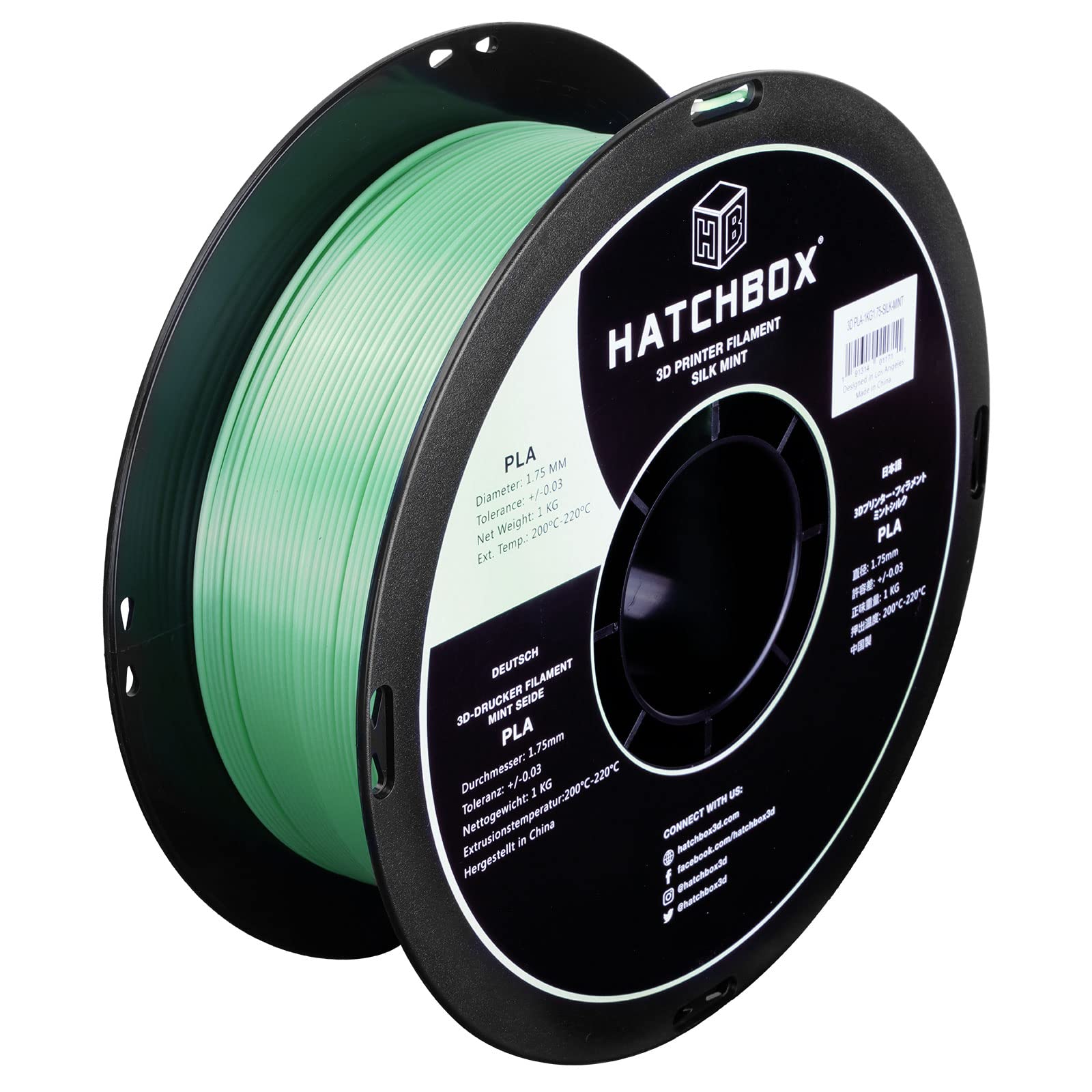 HATCHBOX 1.75mm Silk Mint PLA 3D Printer Filament, 1 KG Spool, Dimensional Accuracy +/- 0.03 mm, 3D Printing Filament