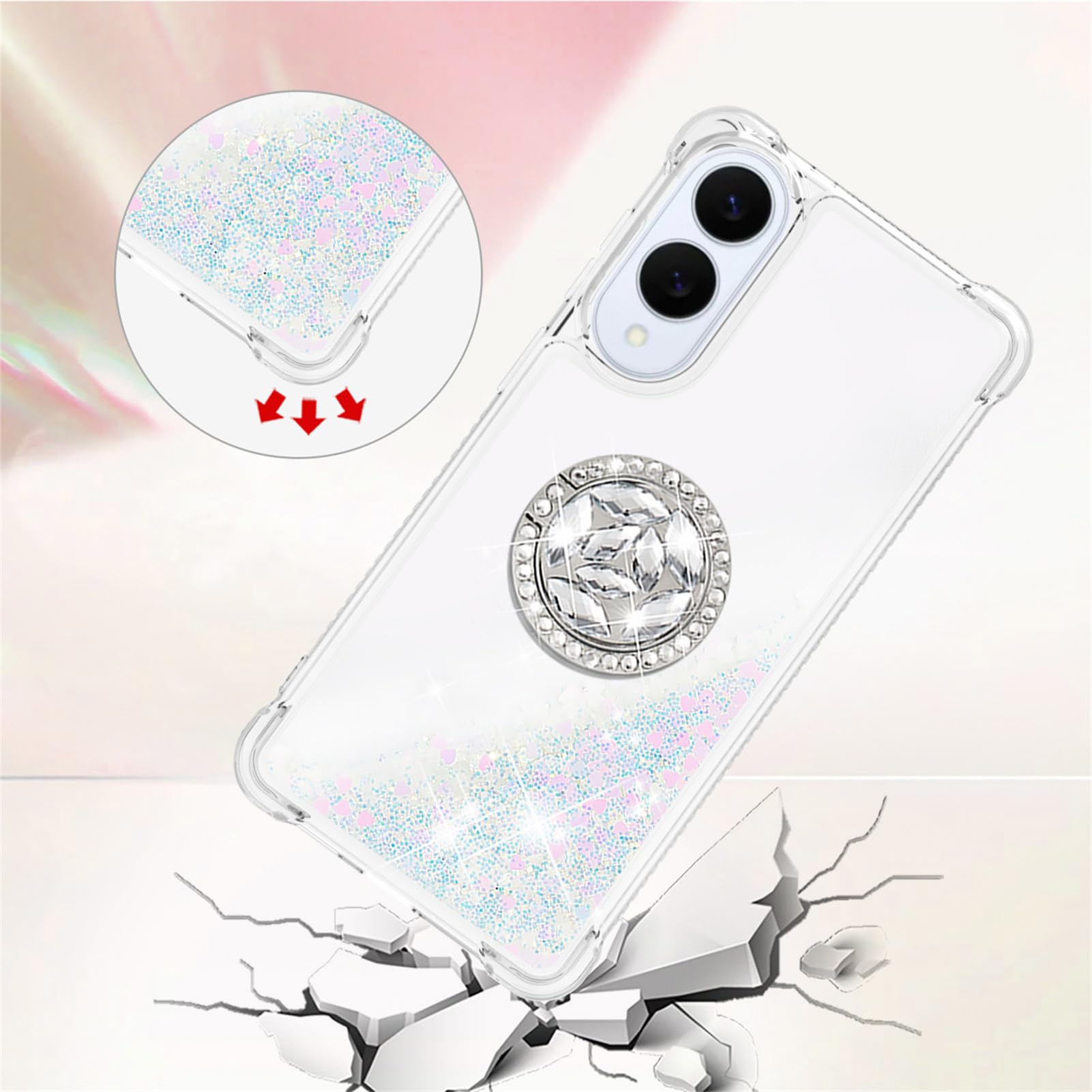 Ccsmall For Samsung Galaxy S25 Edge 5G Case Clear Glitter Bling For Women Girl, Flowing Liquid Quicksand Sparkly Cover With Diam