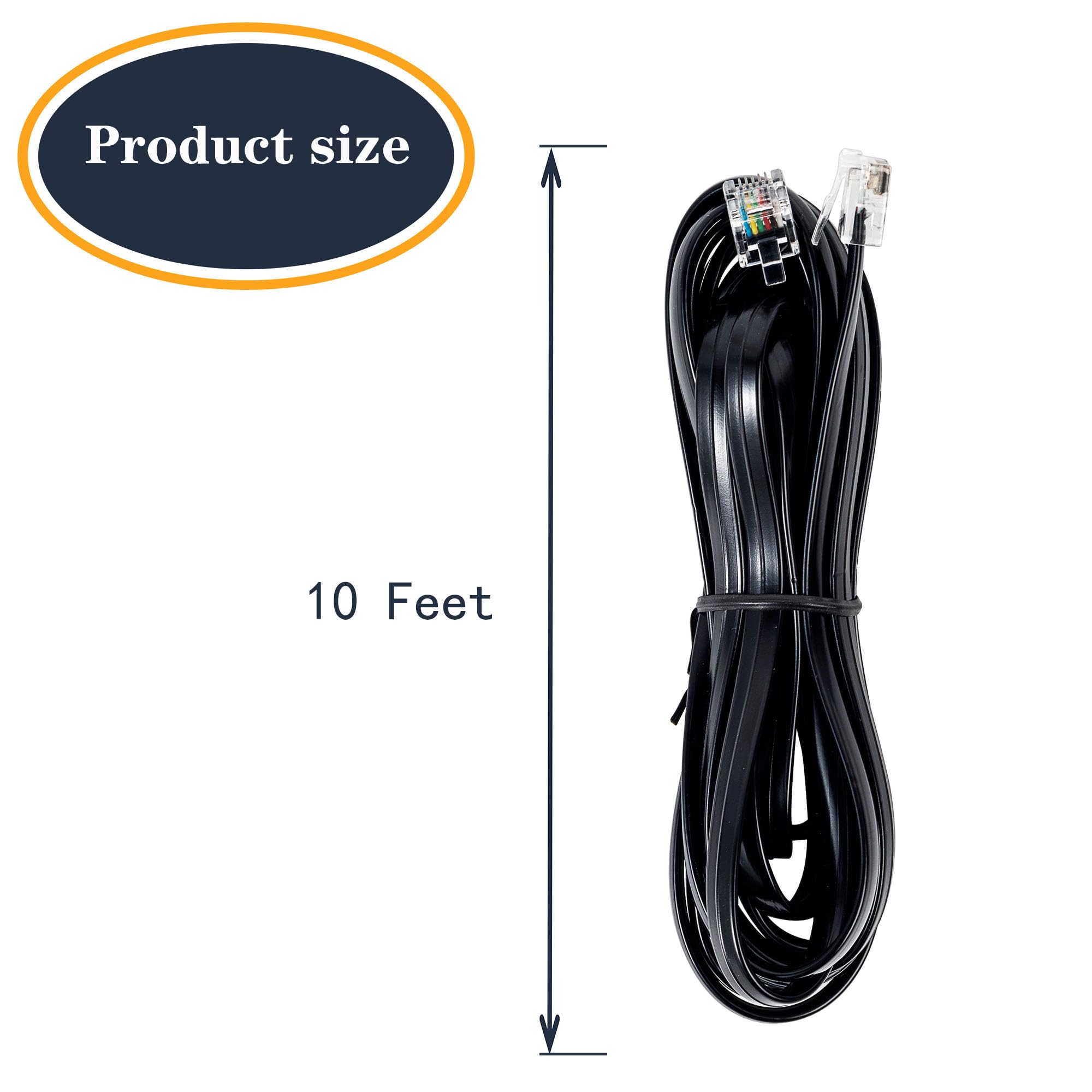 Jmzly Rj12 Cable Phone Cord Rj12 6P6C Male To Male Straight Wired For Both Data And Voice Use Black   10Feet3 Pack