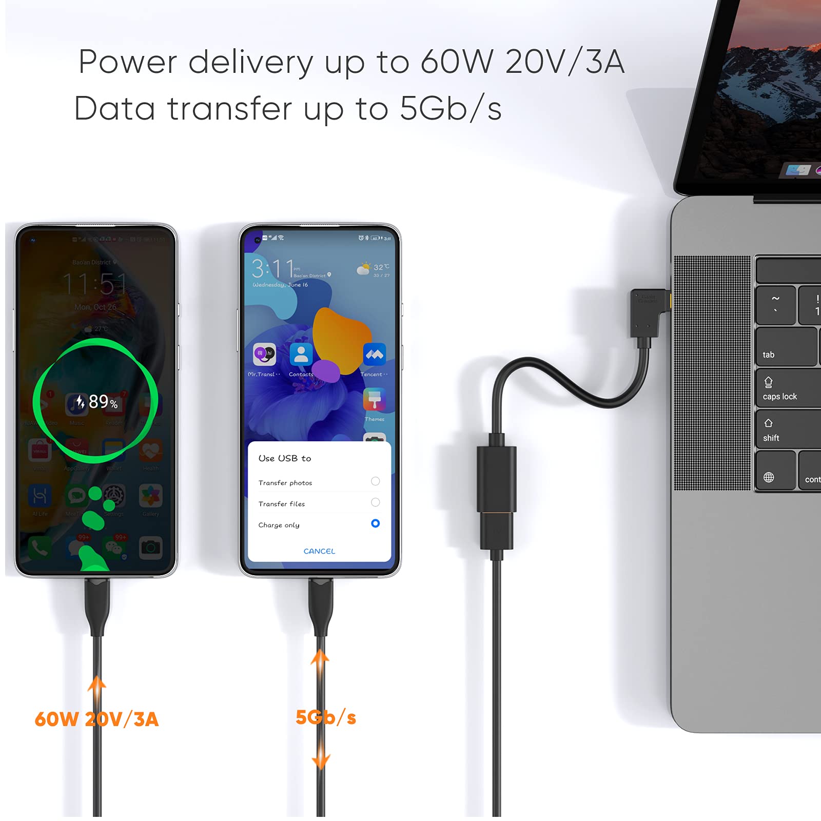 Cablecreation Type C To Usb 3.0 Adapter, 90 Degree Usb C Male To Usb A Female Otg Cable Adapter, Compatible With Macbook Pro, Sa