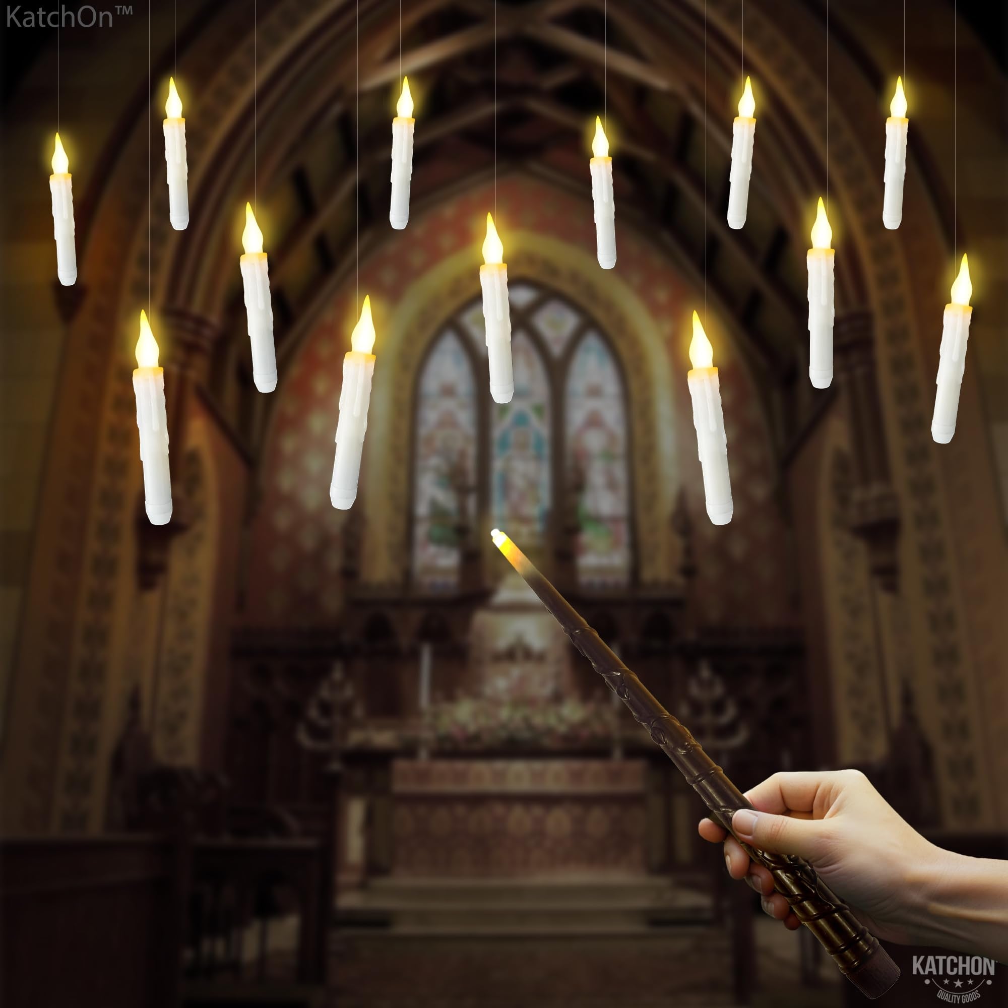 Katchon, Halloween Floating Candles With Wand Remote   12 Pcs, Magic Flickering Warm Light Flameless Floating Led Candle | Hallo