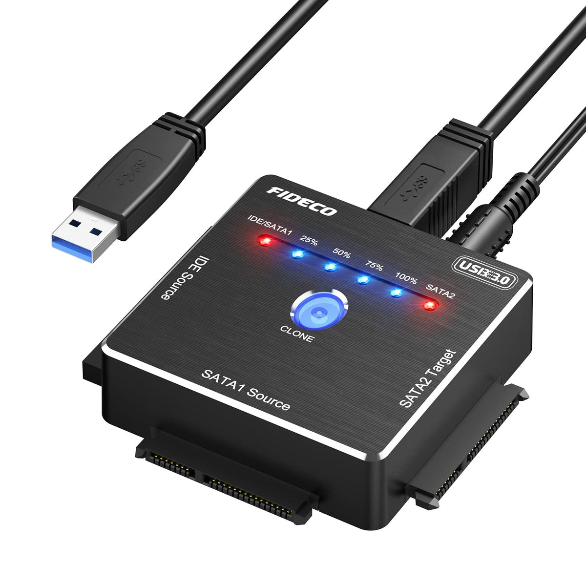 Fideco Sata/Ide To Usb 3.0 Adapter, Hard Drive Adapter Cable For Universal 2.5/3.5 Inch Ide/Sata External Hdd Ssd, 5.25 Inch Dvd