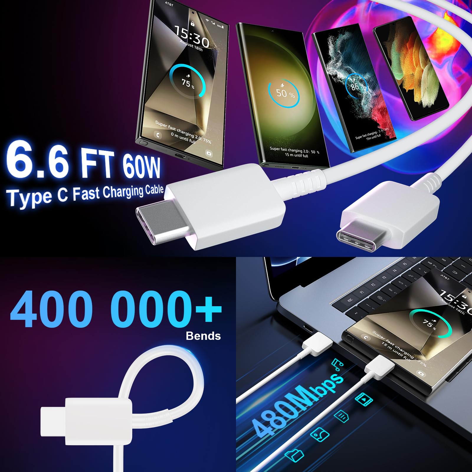 Super Fast Charger Type C, 25W Usb C Wall Charger Block With 6.6 Ft Android Phone Charger Cable For Samsung Galaxy S22/S22 Ultra