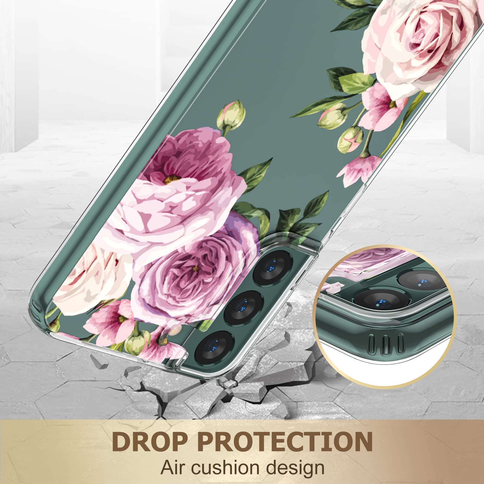 Milprox Compatible With Samsung Galaxy S22 Flower Case, Cute Case Design For Girls Women,Shockproof Floral Pattern Hard Back For