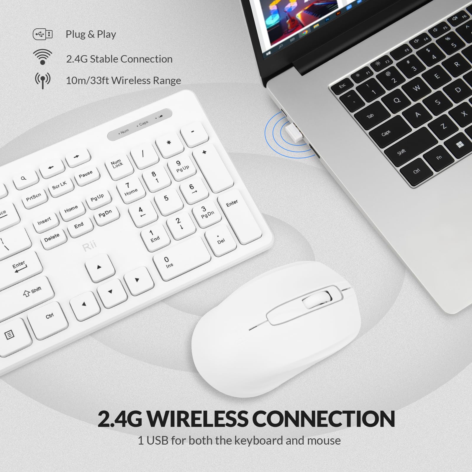 Wireless Keyboard And Mouse Combo - Rii Standard Office Pc Keyboard And Optical Wireless Mice (White)