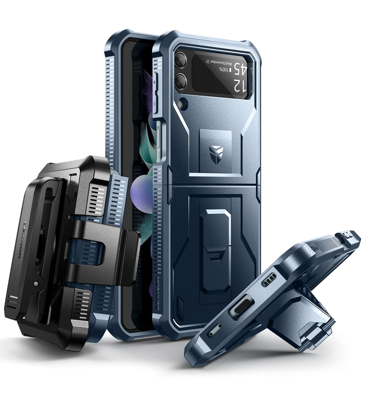 Dexnor Shockproof Case For Samsung Galaxy Z Flip 3 5G,Rugged Bumper Protective Case With Foldable Kickstand, Holster Cover With