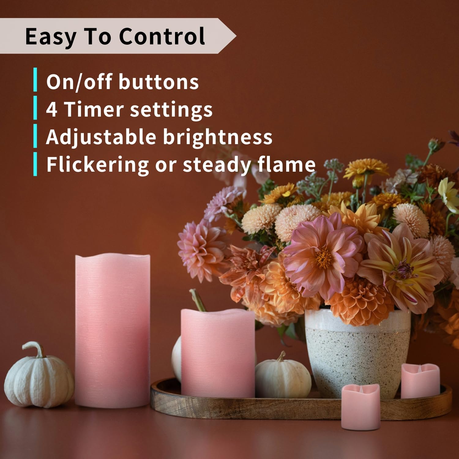 Furora Lighting Pink Real Wax Flameless Candles With Remote And Timer, 4 Pillars And 4 Votives Pack Of 8, Led Flickering Candles