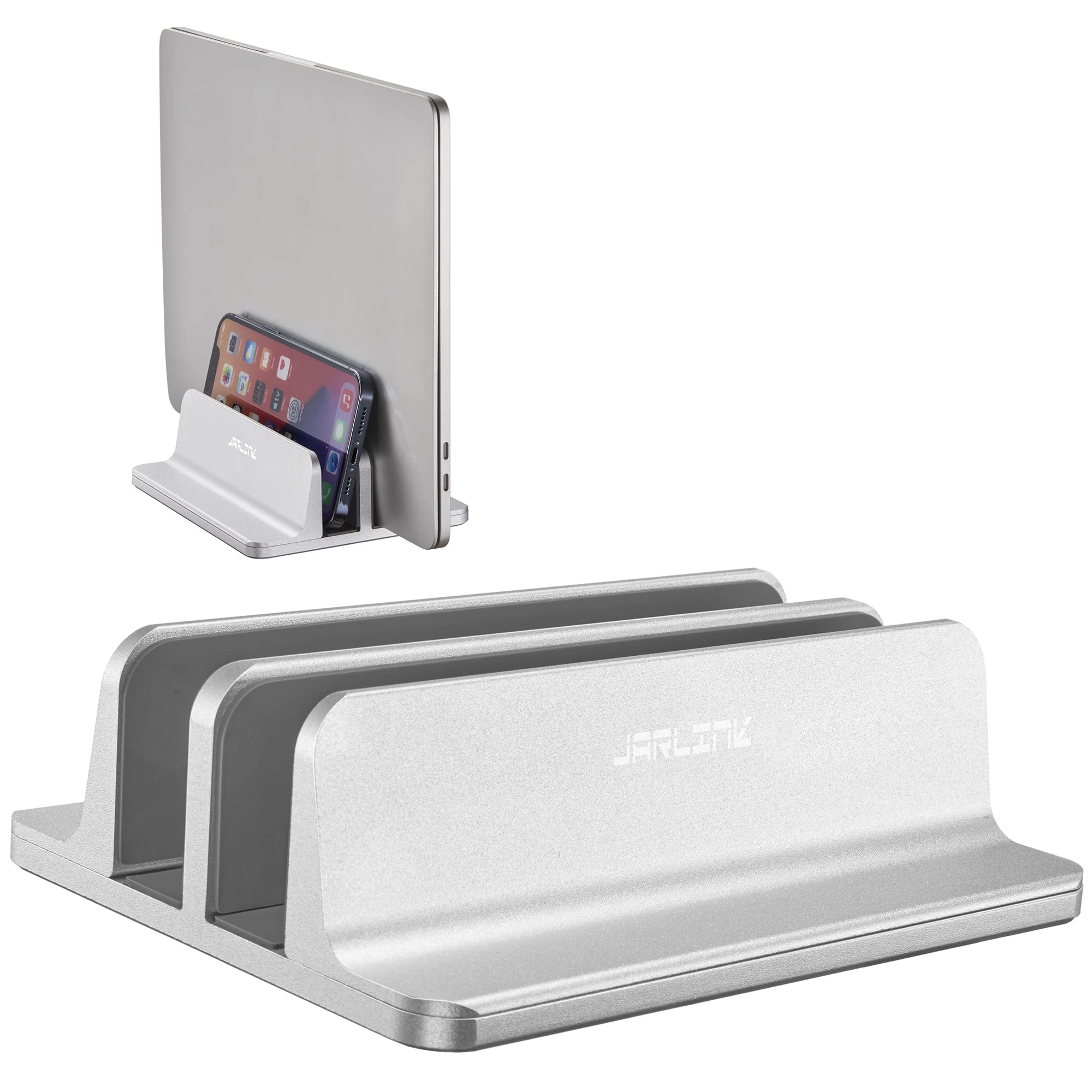 JARLINK Vertical Laptop Stand Holder, Aluminum Double Desktop Stand Holder with Adjustable Dock (Up to 17.3 inch), Compatible wi