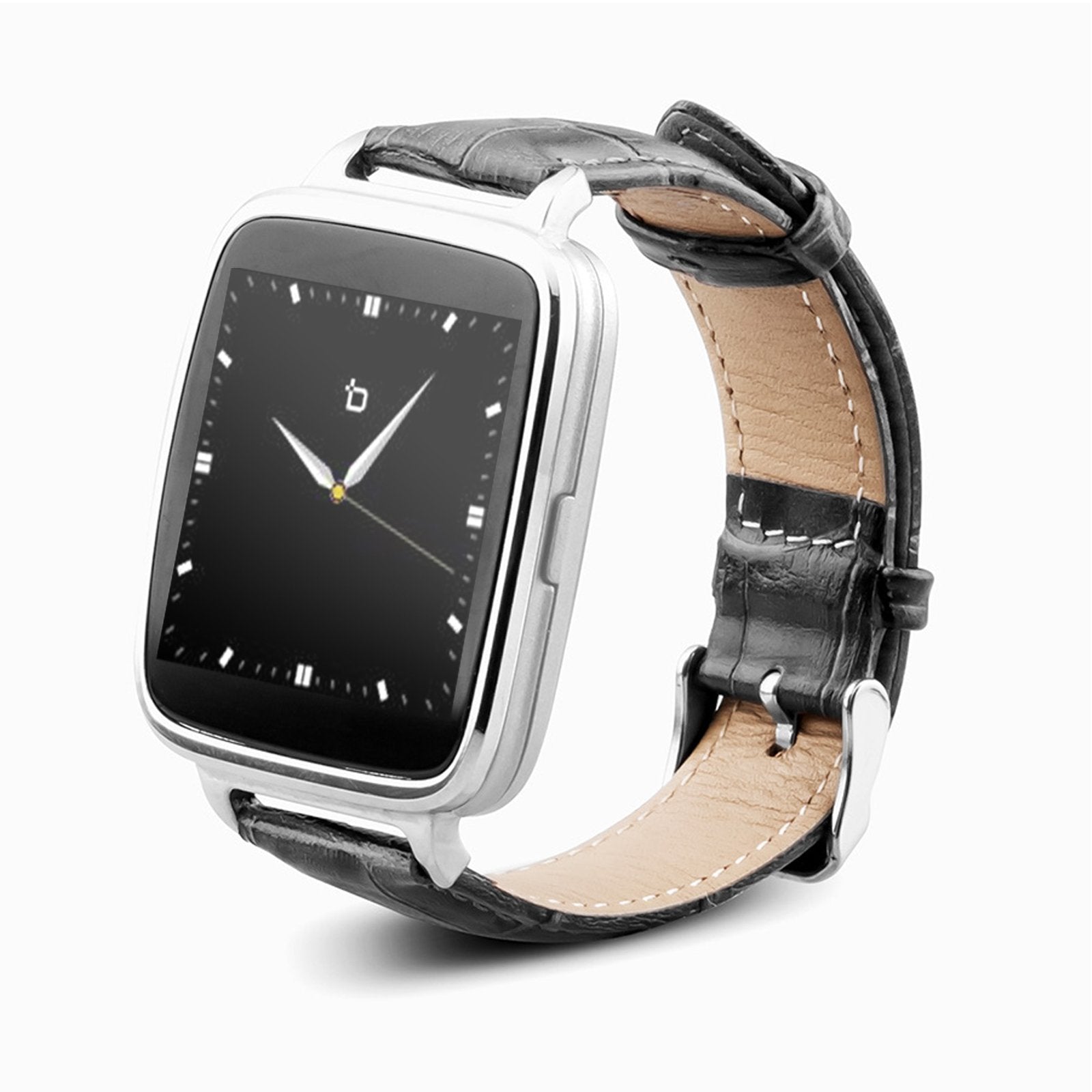 Beantech Silver Engage Plus Smartwatch for iOS and Android with 8GB of Music Storage and Leather Strap, Light Silver