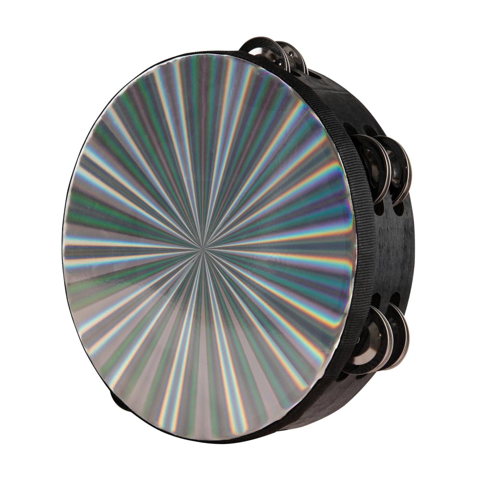 Radiant Tambourine 8 Inch Hand Held Drum With Double Row Jingles, Reflective Tambourines Percussion Musical Instruments For Adul