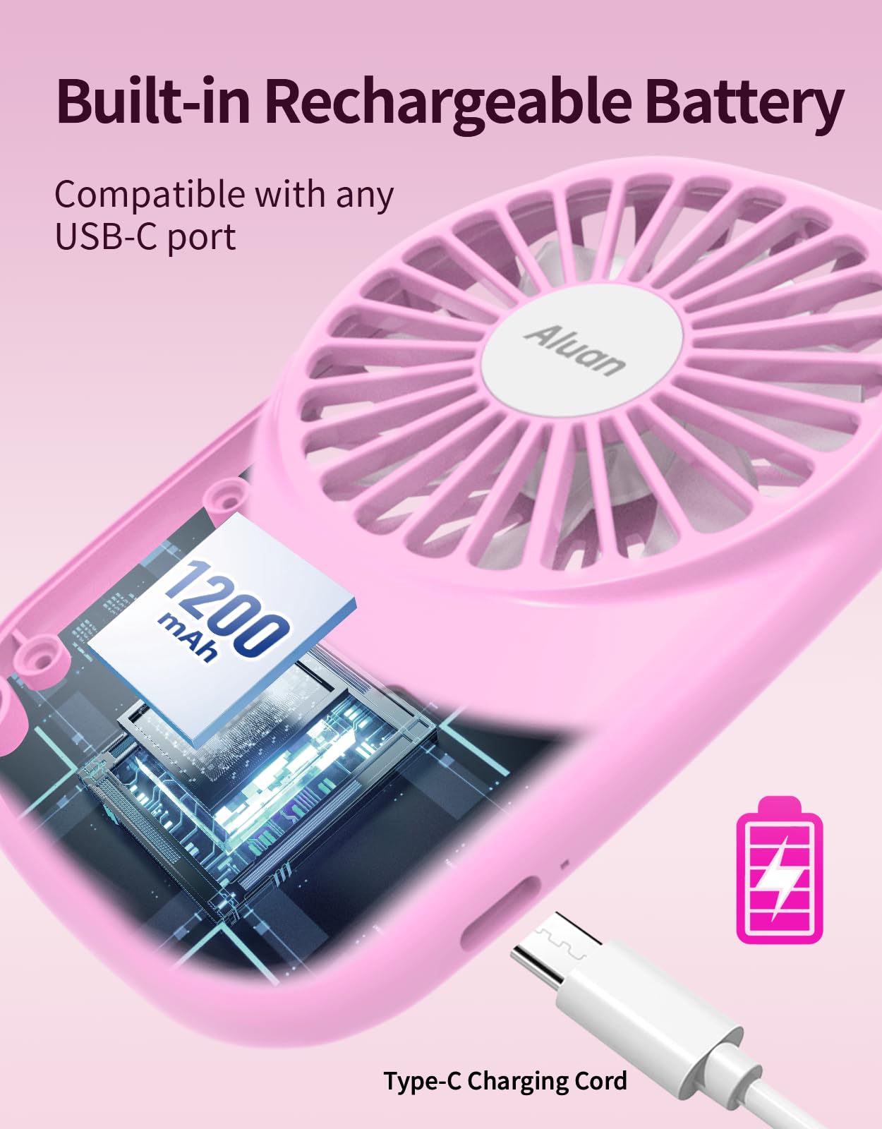 Aluan Handheld Fan Mini Fan Powerful Small Personal Portable Fan Speed Adjustable Usb Rechargeable Cooling For Kids Girls Boys W