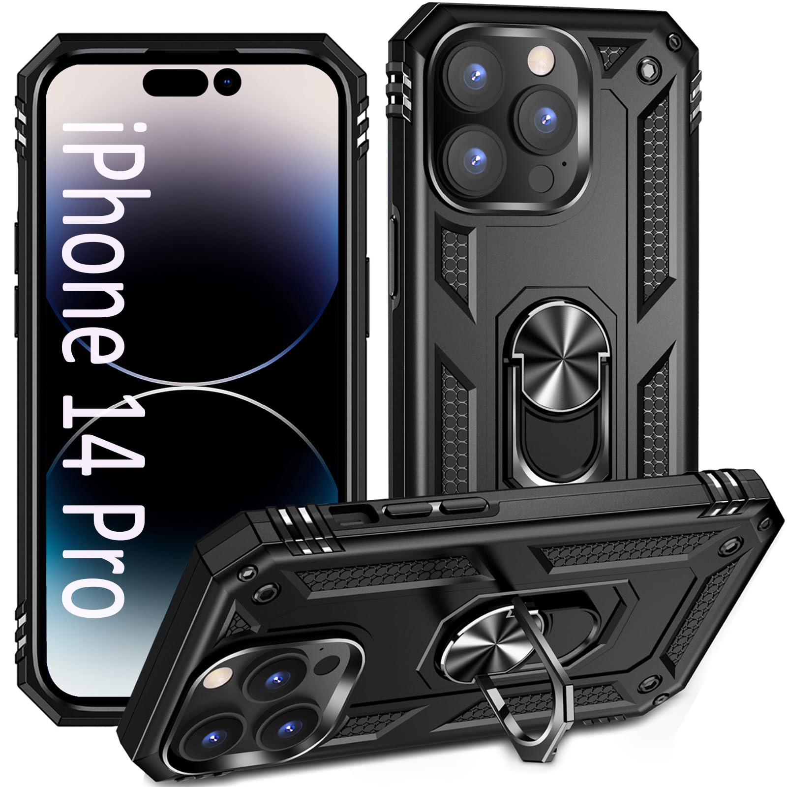 ADDIT Case for iPhone 14 Pro Phone Case iPhone 14 Pro Case, with Ring Holder Stand, Support Magnet Car Mount, Military Grade, He