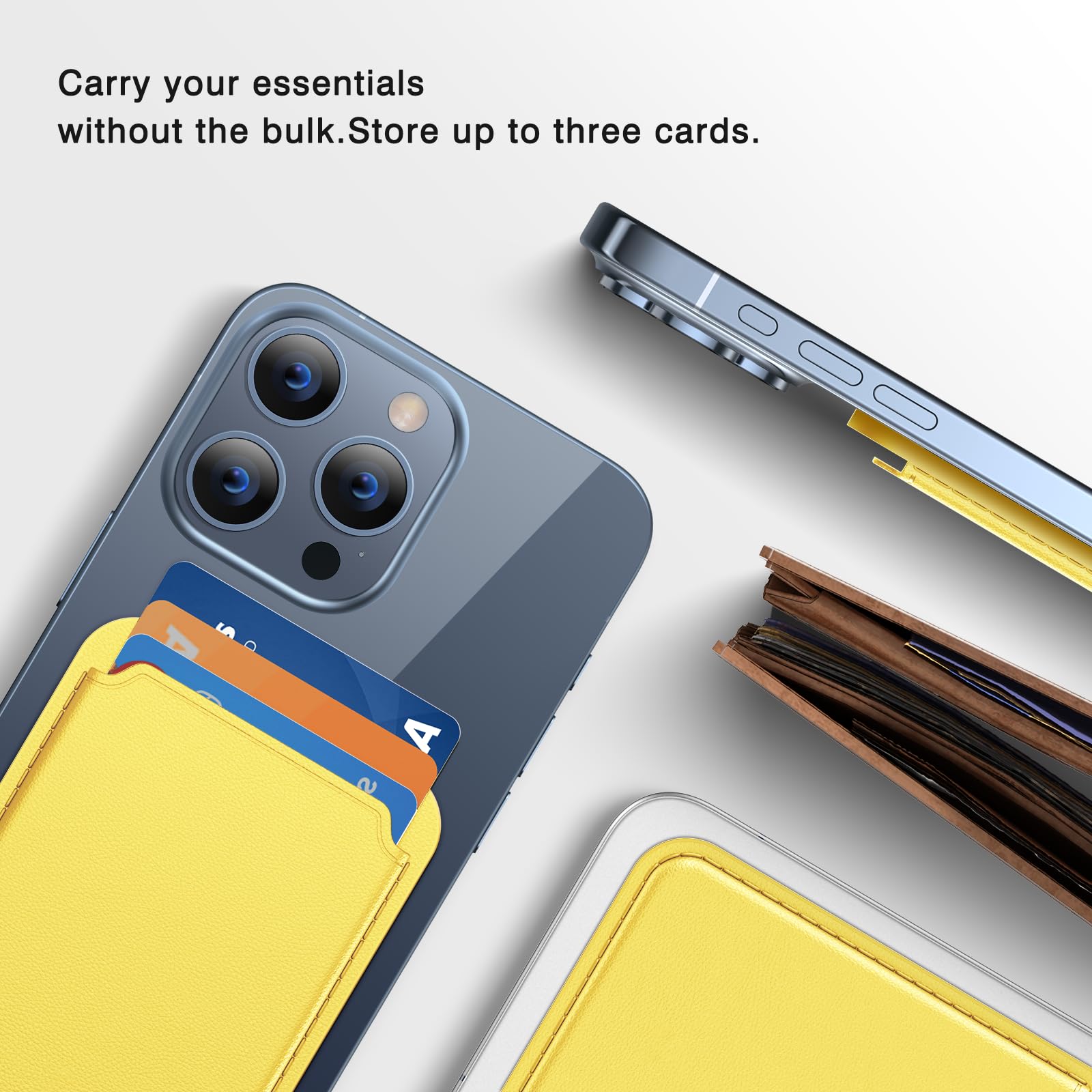 Miracase Magnetic Wallet, Compatible With Magsafe Wallet, 3 Card Holder, For Iphone 15/14/13/12 Series,Lemon