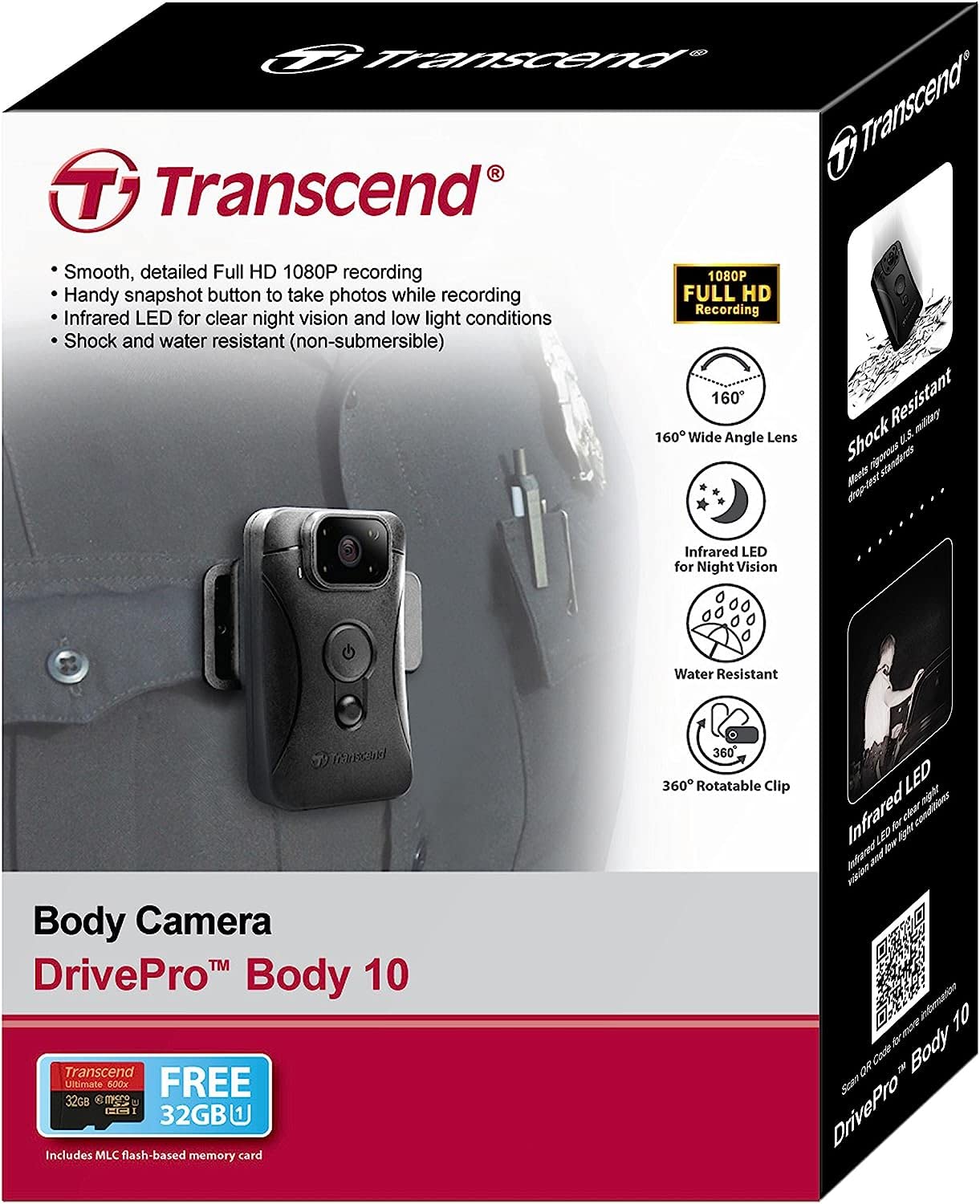 Transcend TS32GDPB10A Body Security Camera, Black