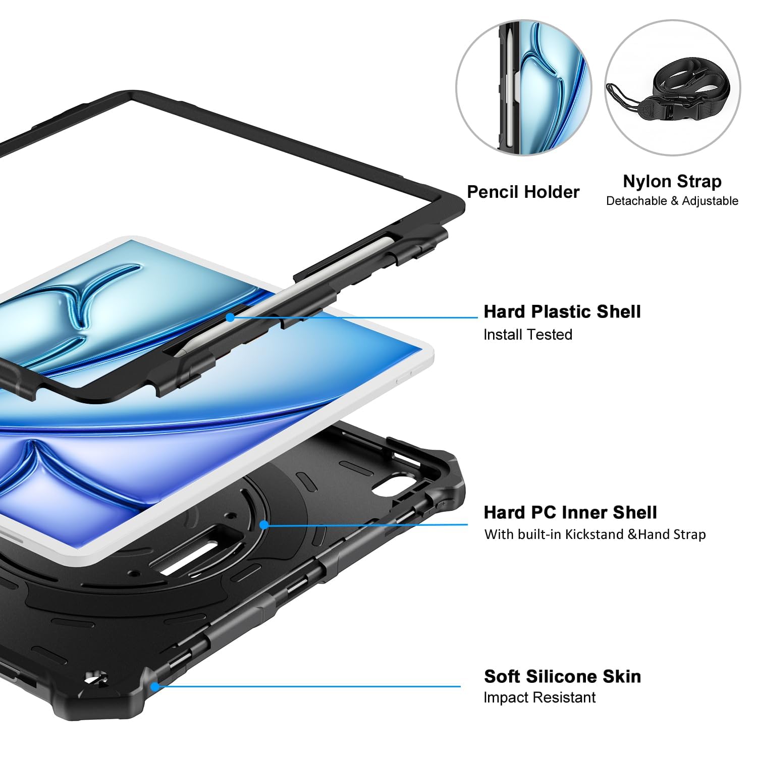 Ztotopcases For New Ipad Air 13 Inch (M2) Case 2024 With Pencil Holder, Shockproof Full Body Drop Protective Cover With 360 Rota