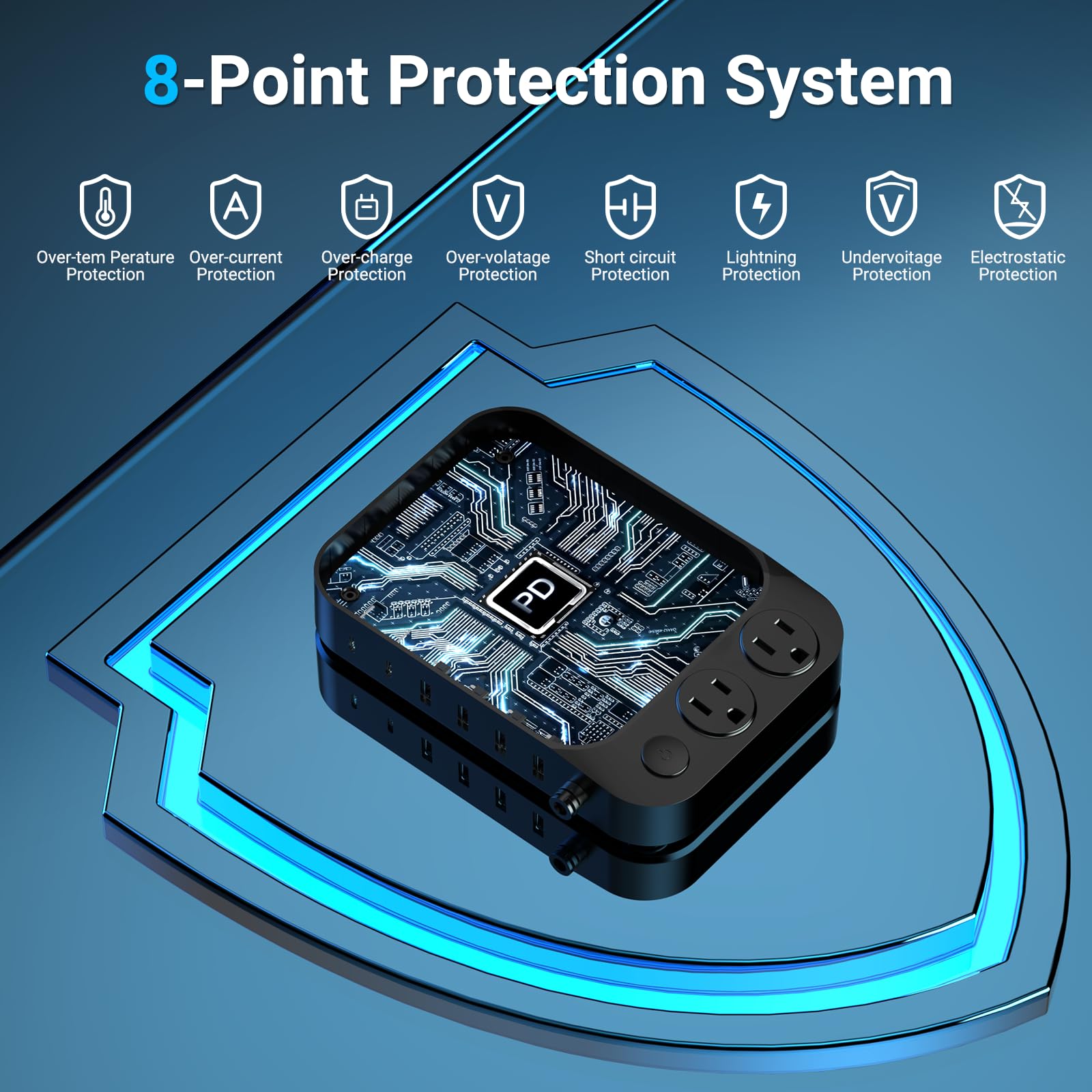 Catlyn 8-Port Charging Station with 6 Mixed Cables - Black Charger Dock for Phones, Tablets, iPhone, iPad, Kindle - Home & Office Organizer