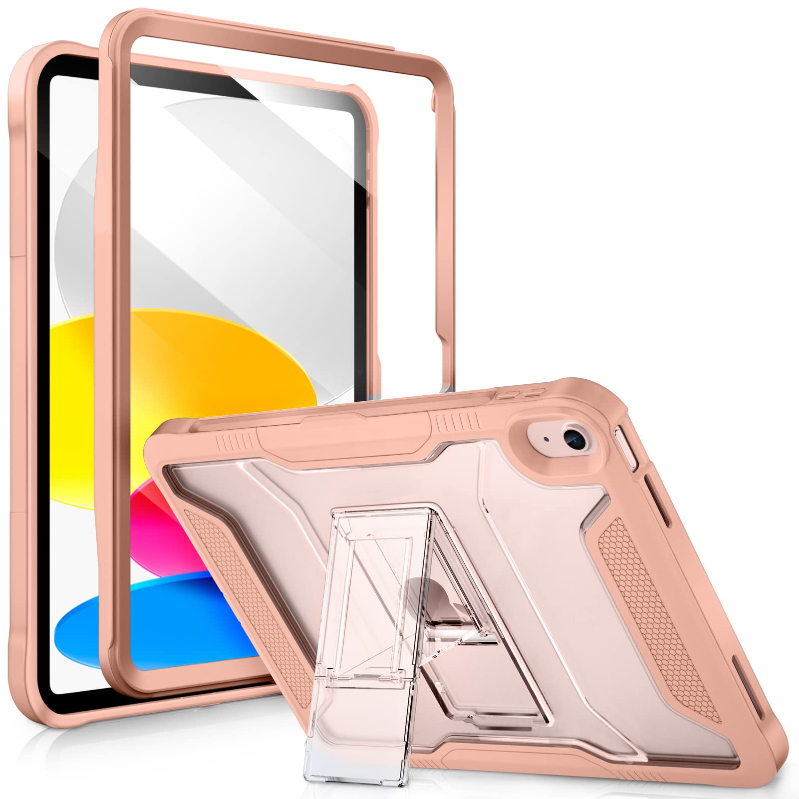 Vikesi For Ipad 10Th Generation Kickstand Protective Case 2022,Ipad 10.9 Inch Shockproof Cover With Matte Frosted Back   Rose Go