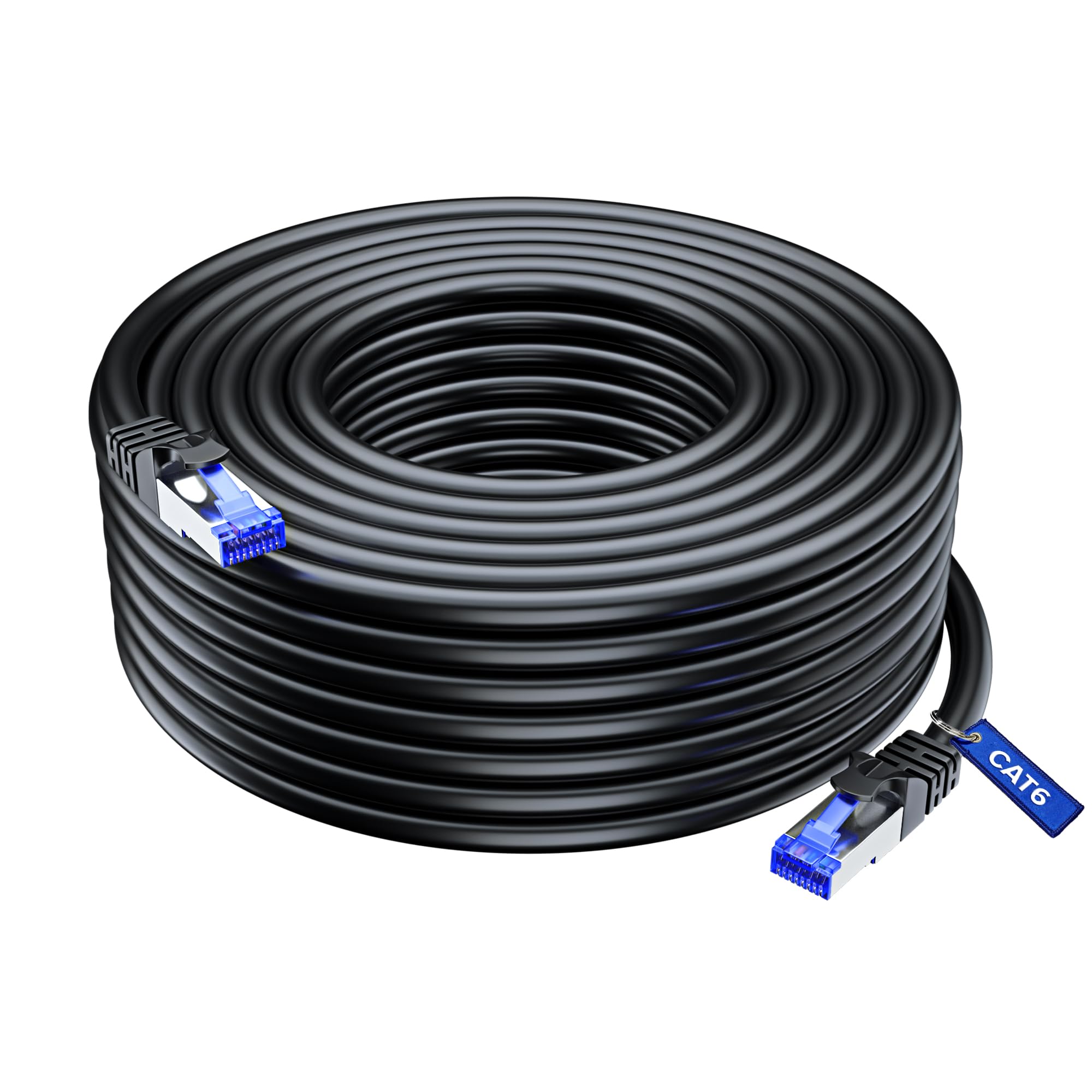 Maximm Cat6 Heavy Duty Outdoor Cable 100 Ft   Black   Zero Lag Pure Copper, Waterproof Ethernet Cable Suitable For Direct Burial Installations.