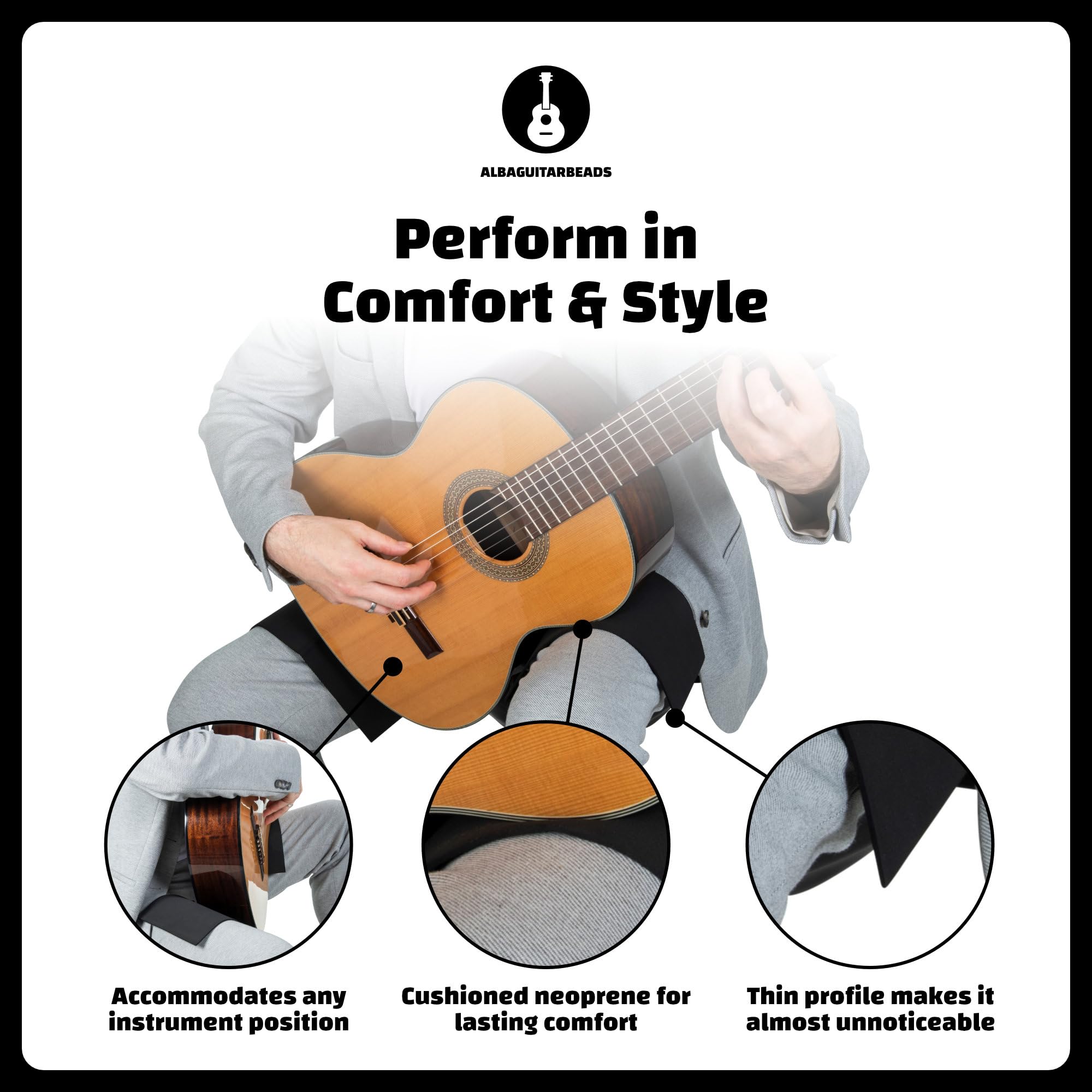 Alba Guitar Grasp   Anti Slip Band, Neoprene Band, Non Slip, Size Large, Black