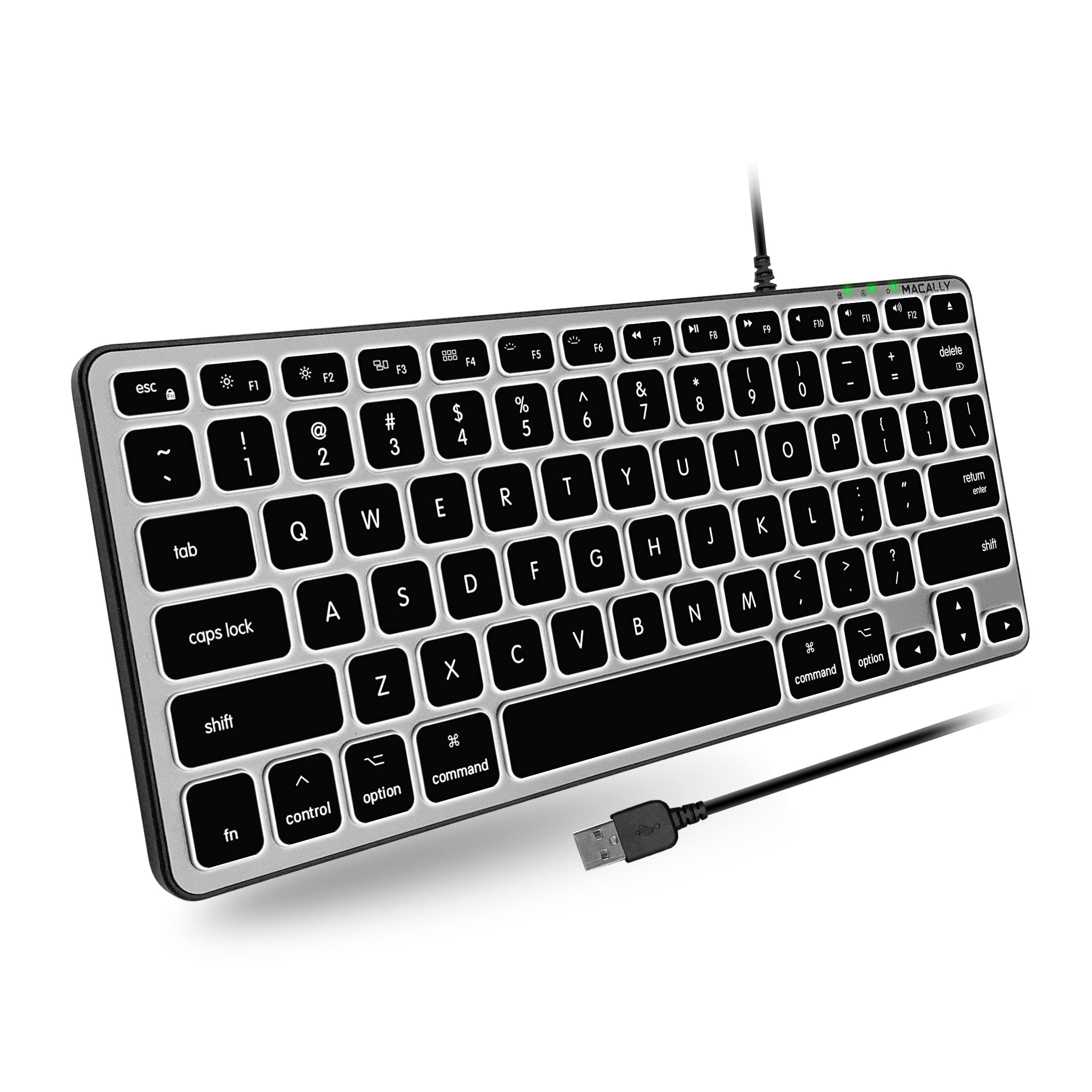 Macally Backlit Wired Keyboard for Mac | Compatible Apple Keyboard (Small and Compact) Comfortable All Day Typing USB Keyboard f