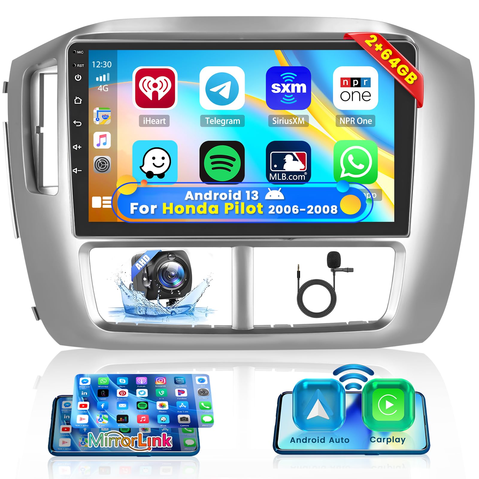 Roinvou [2G+64G] Car Radio For Honda Pilot 2006 2008 With Wireless Carplay/Android Auto, 9 Inch Android 13 Ips Touch Screen Car