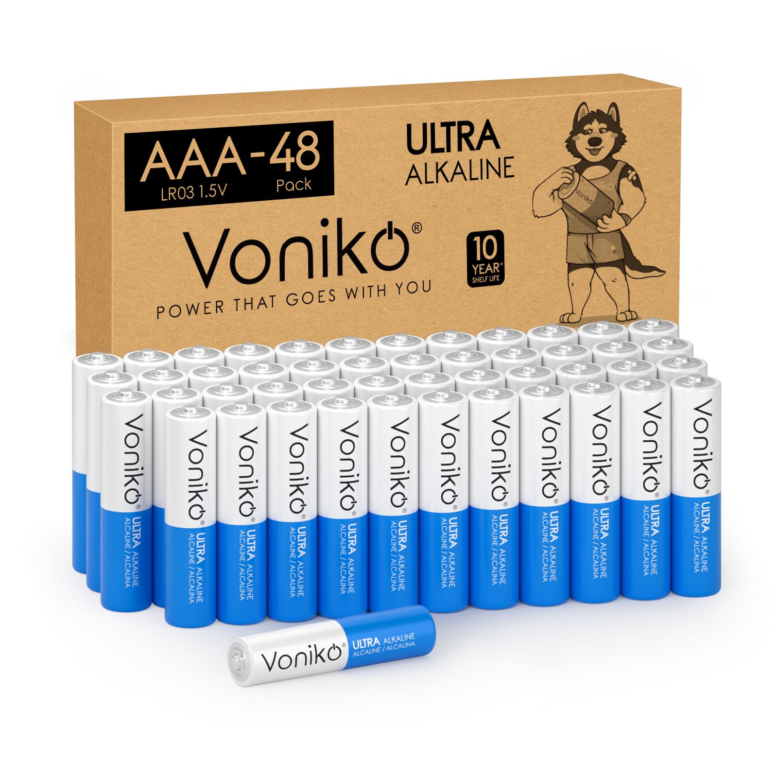 Voniko Ultra AAA Batteries 48 Pack - Alkaline Triple A Battery, Ultra Long-Lasting for All Your Devices, 10-Year Shelf Life, Lea