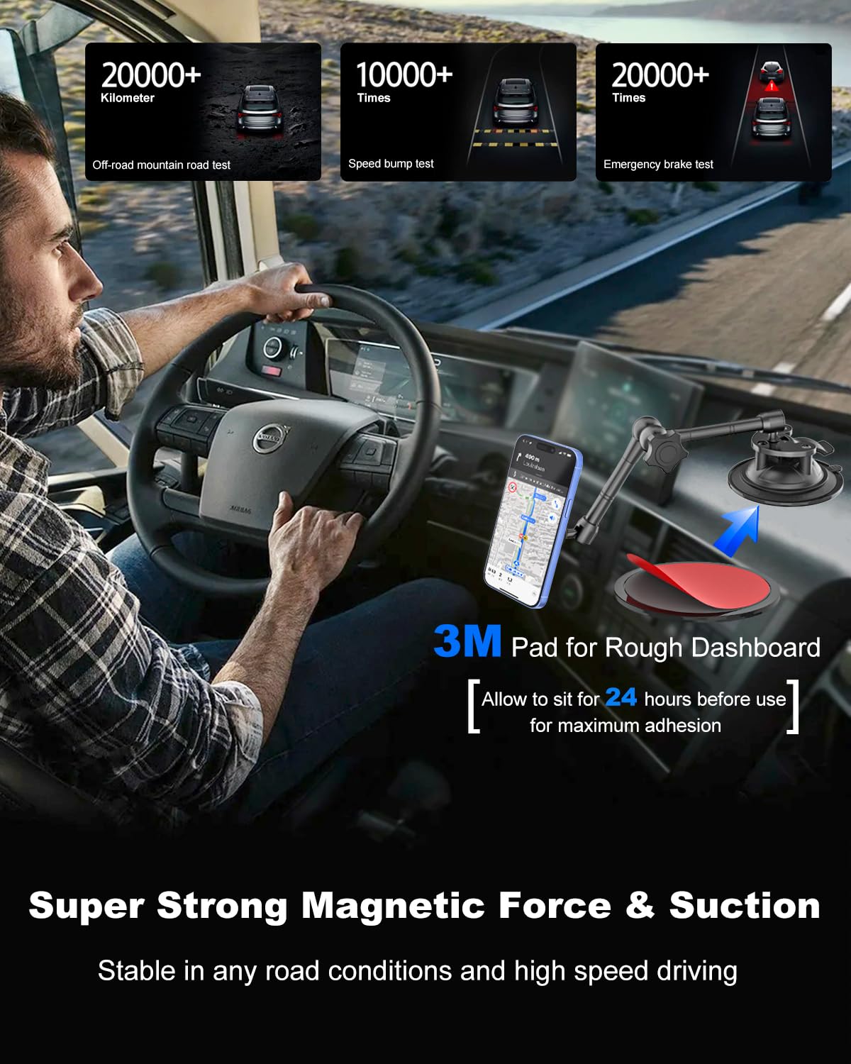 Kolasels For Magsafe Car Mount [Off-Road Level Shockproof] Metal Arm Magnetic Phone Holders For Your Car Truck, Dashboard Windsh