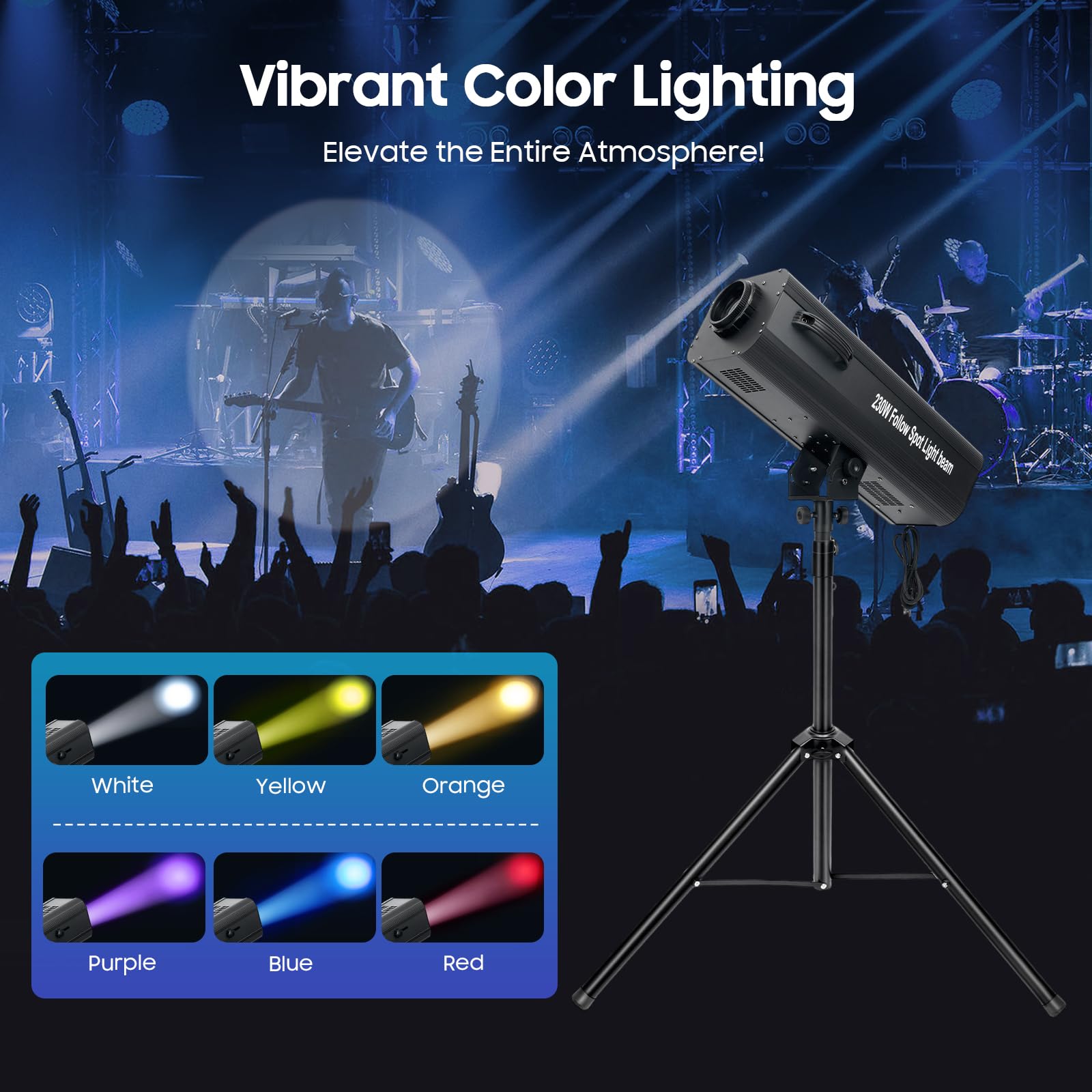 Stage Spotlight, 230W Follow Spot Light Manual Control Spotlight Stage Light W/Tripod Bracket, Adjustable Aperture Dj Wash Light