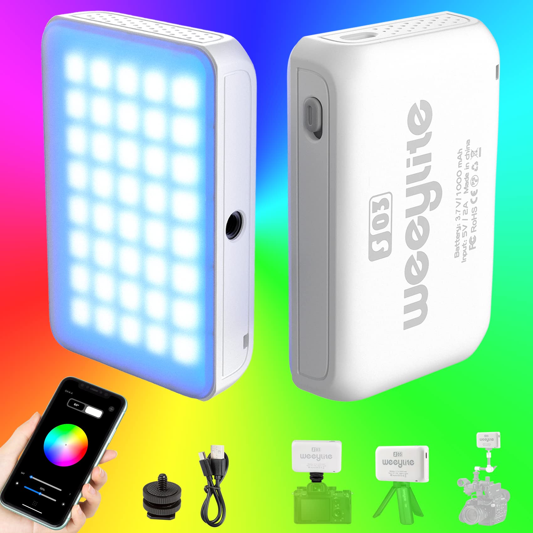 Weeylite S03 Rgb Led Video Light, App Control Mini Pocket Led On Camera Camcorder Light Portable Camera Lighting For Photography