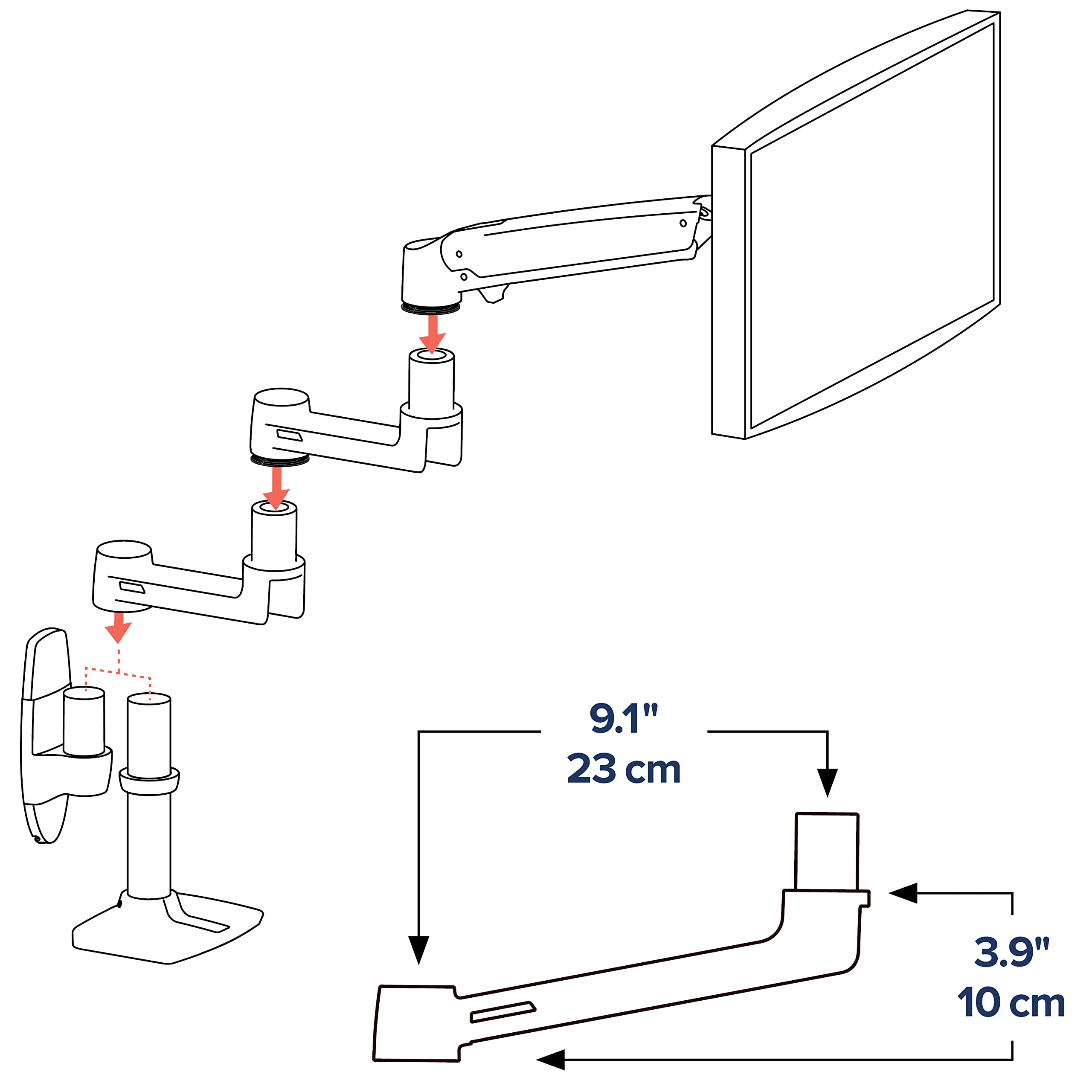 Ergotron   Lx Monitor Arm Extension   Add On For Lx Desk And Lx Wall Monitor Arms, Lx Keyboard Arm   Matte Black
