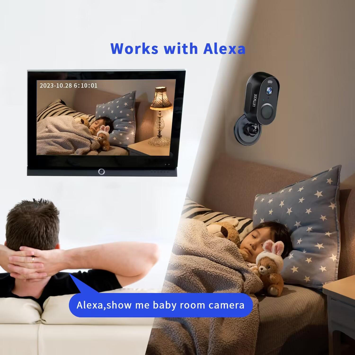 Letscee Cameras For Home Security Outdoor Indoor,Security Cameras Wireless Outdoor Battery Rechargeable Wifi,2K Night Vision, Mo