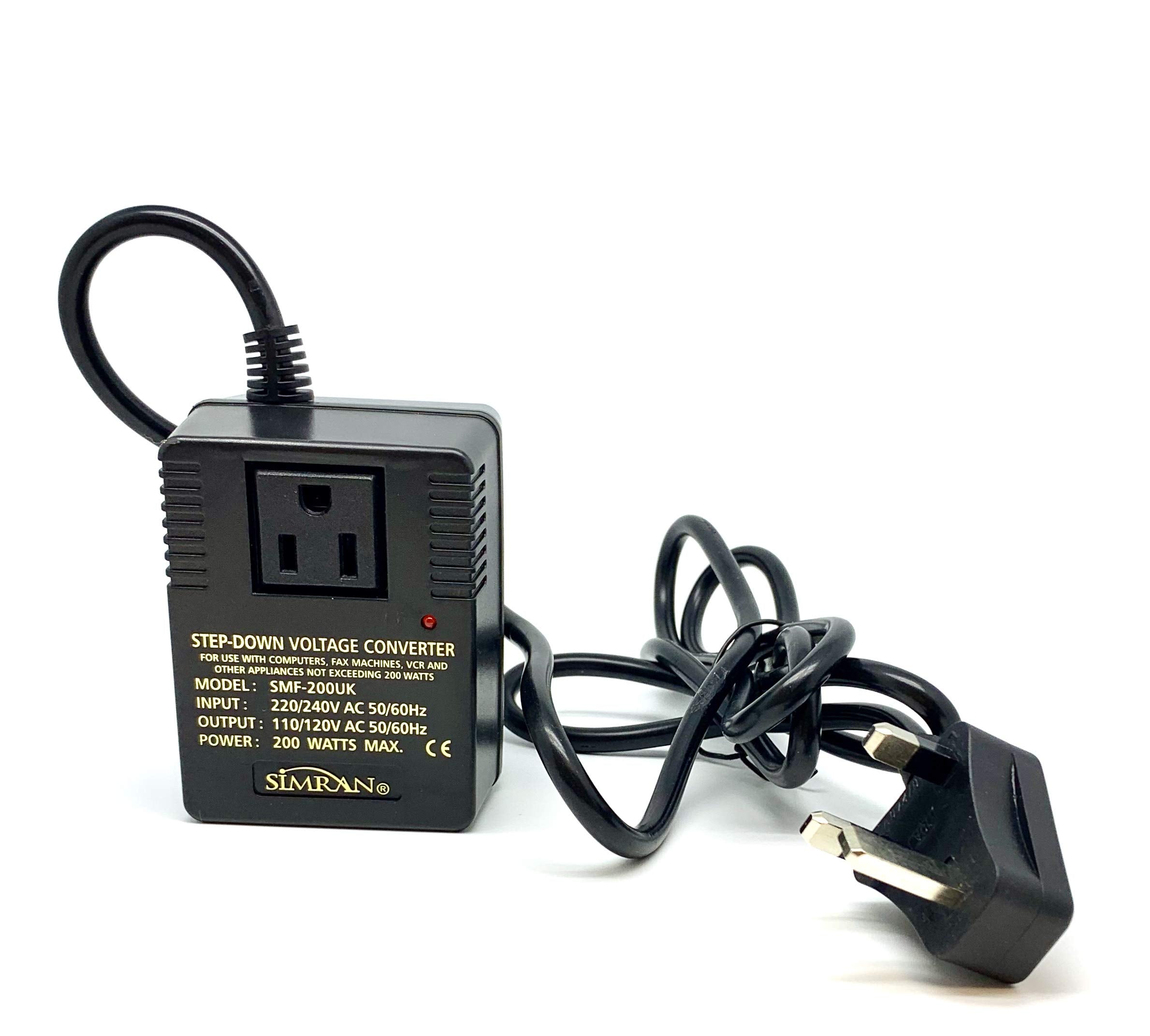 Simran Smf-200Uk Deluxe 200 Watts Step Down Voltage Converter For International Travel To Ac 220V/240V Countries, Ideal For Lapt