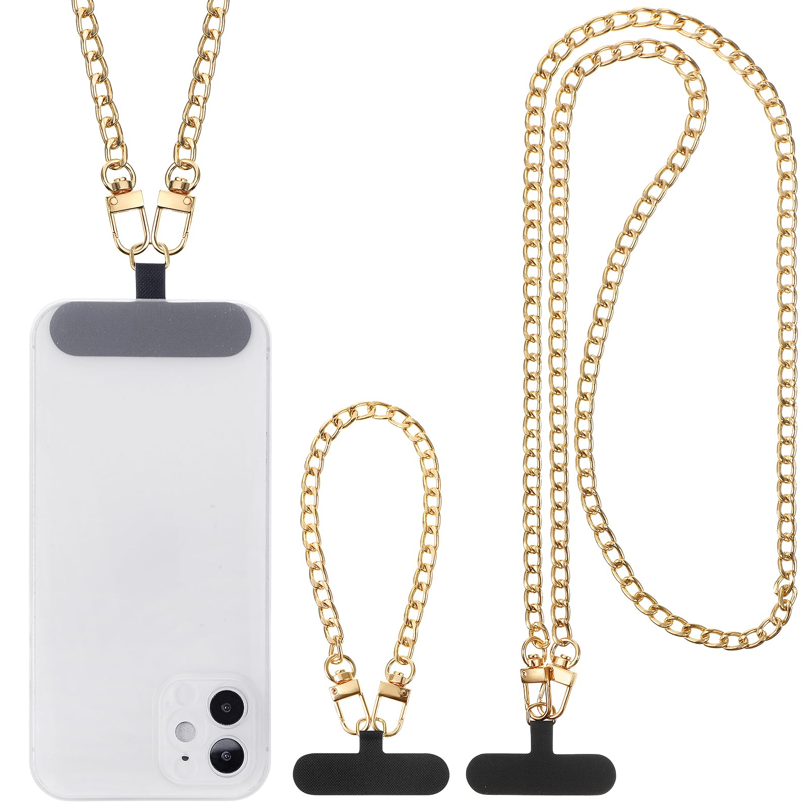 Canlierr 2 Pack Phone Chain Crossbody Phone Strap Lanyard Metal Neck Wrist Bracelet Chain Charm with Tether Tab for Women(Gold)