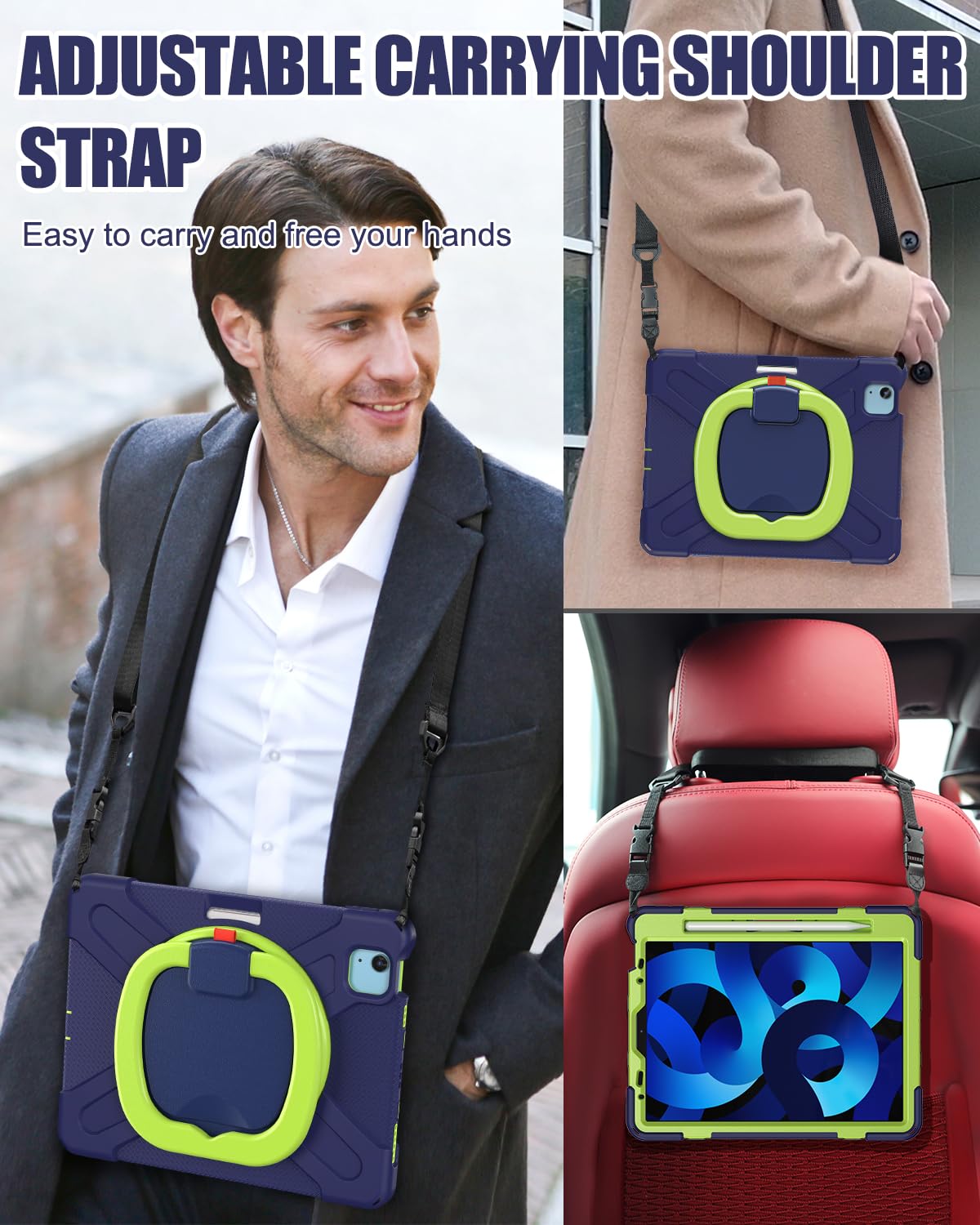 Braecn Ipad Air 5Th/4Th Case, Ipad Pro 11 4Th/3Rd/2Nd/1St Gen Case   Shockproof W/Screen Protector, Shoulder Strap, Hand Grip, P