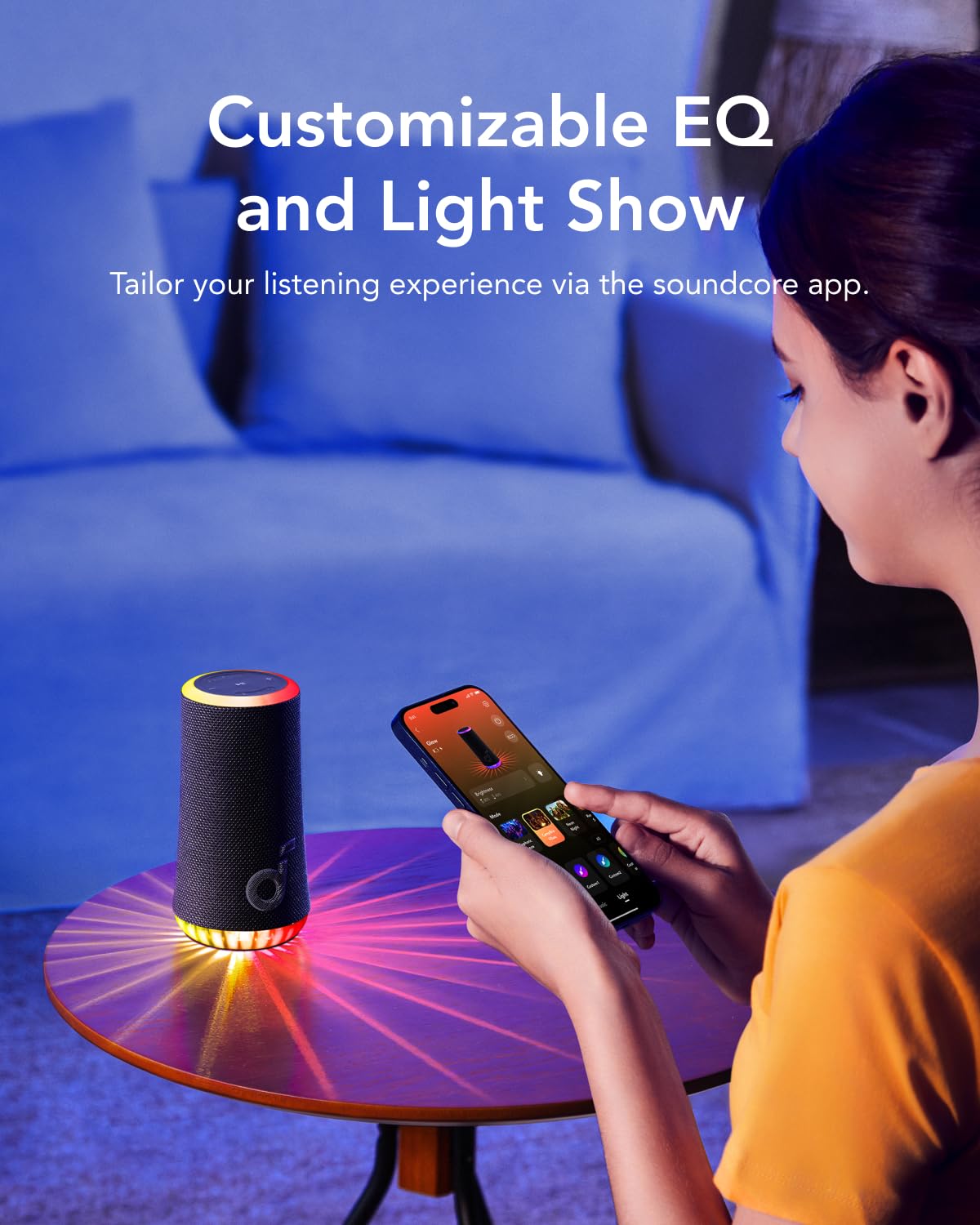 Soundcore Glow Portable Speaker With 30W 360 Sound, Synchronized Radiant Light, 18H Playback, Customizable Eq And Light Show, An