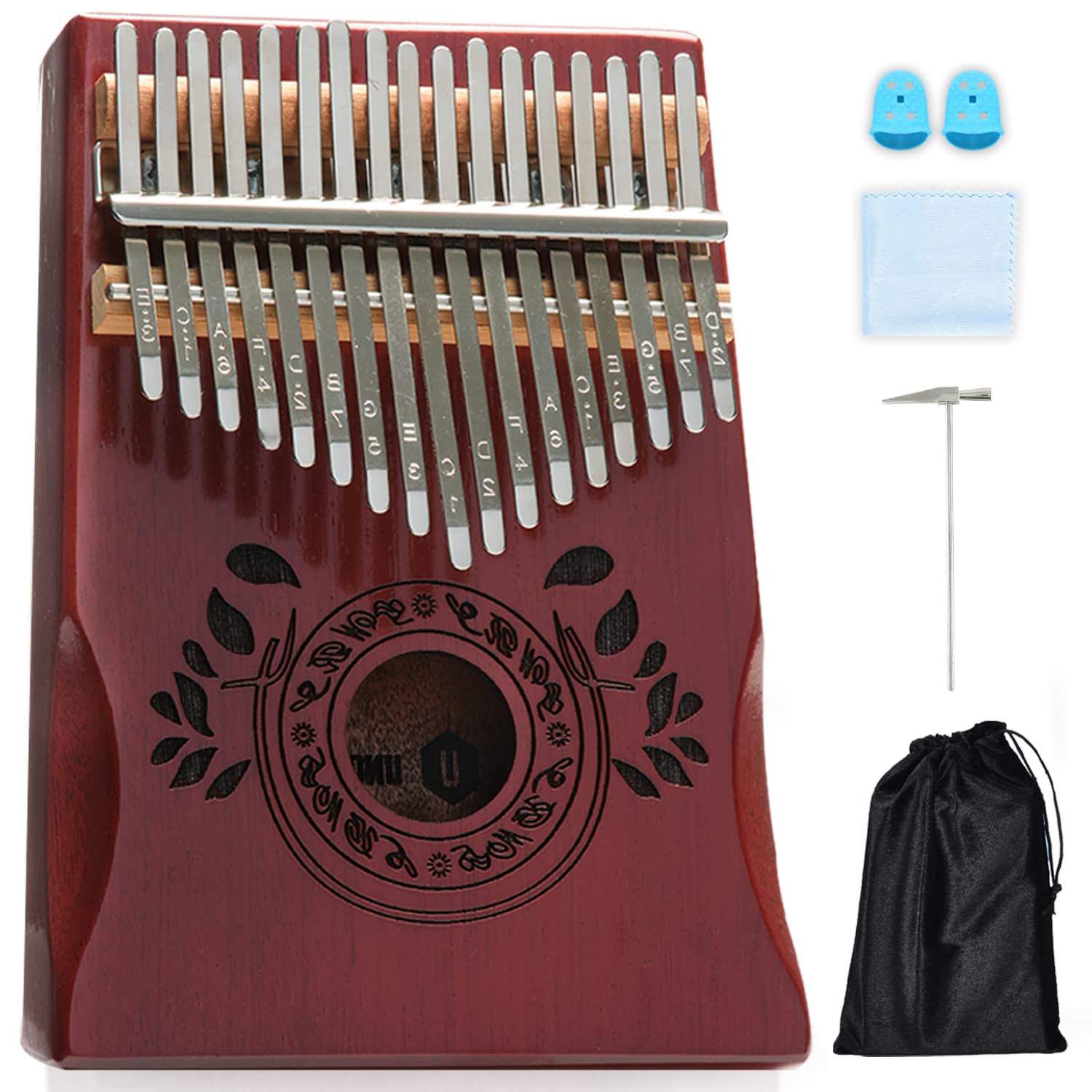 Unokki Kalimba 17 Key Thumb Piano | Premium, Lightweight & Durable Mahogany Mbira   Cherry Finish | Reduce Stress & Promote Well