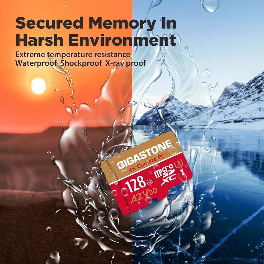 [5 Years Free Data Recovery] Gigastone Memory Card 128GB Pack of 5 Cards, 4K Pro Camera, Compatible with GoPro Switch, Speed 100MB/s. A2 U3 V30 Micro SDXC Card with SD Adapter.