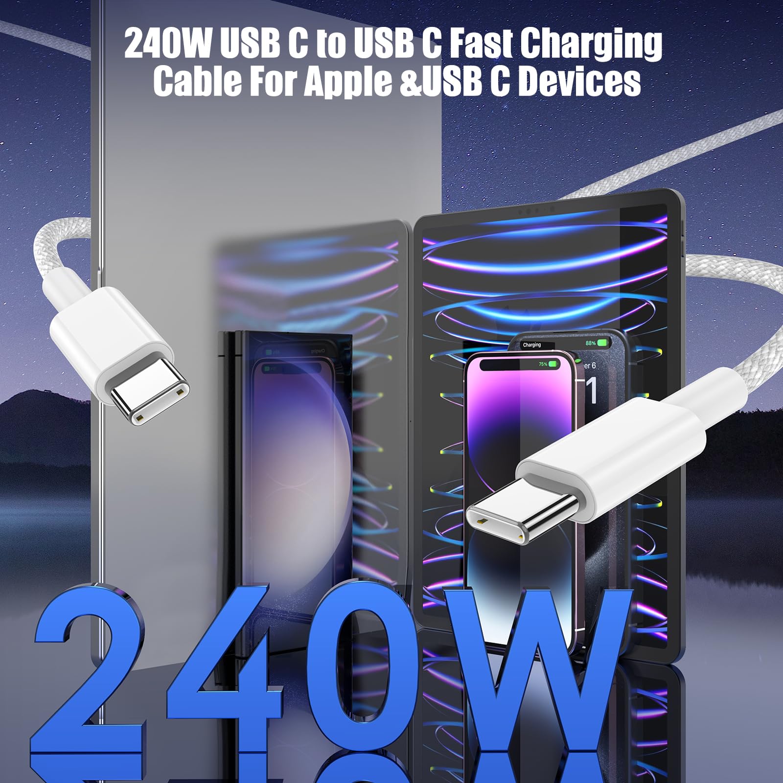 Lofpye 240W Usb C To Usb C Cable 3 Pack [3.3Ft+6.6Ft+6.6Ft],Type C Fast Charging Cable Compatible With Iphone 15/15Plus/15 Pro/1