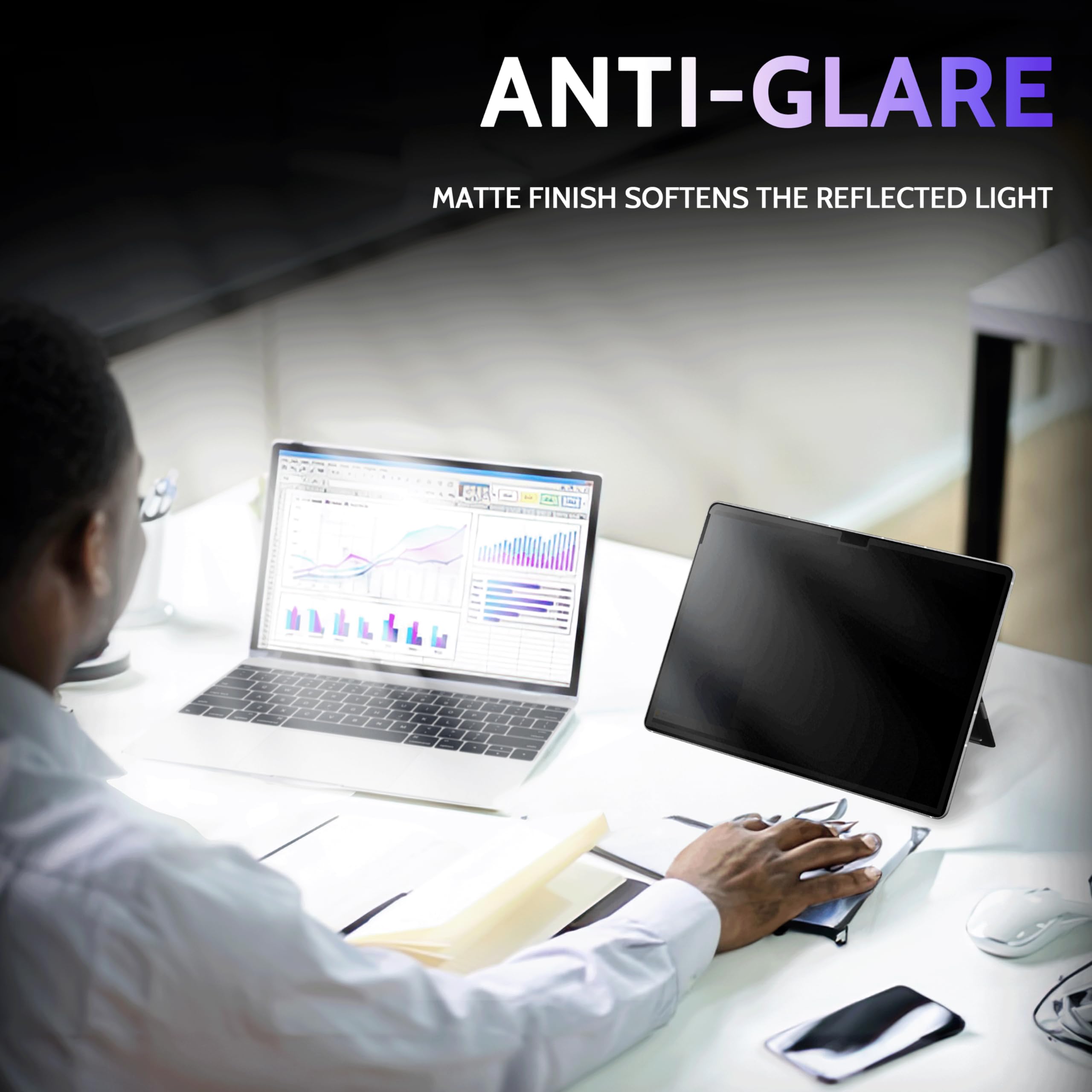 Peslv Privacy Screen For 13 Inch Surface Pro 11/10/9/8/X, Magicsuction Removable Anti Spy Black Protector, Glare Blue Light Filt