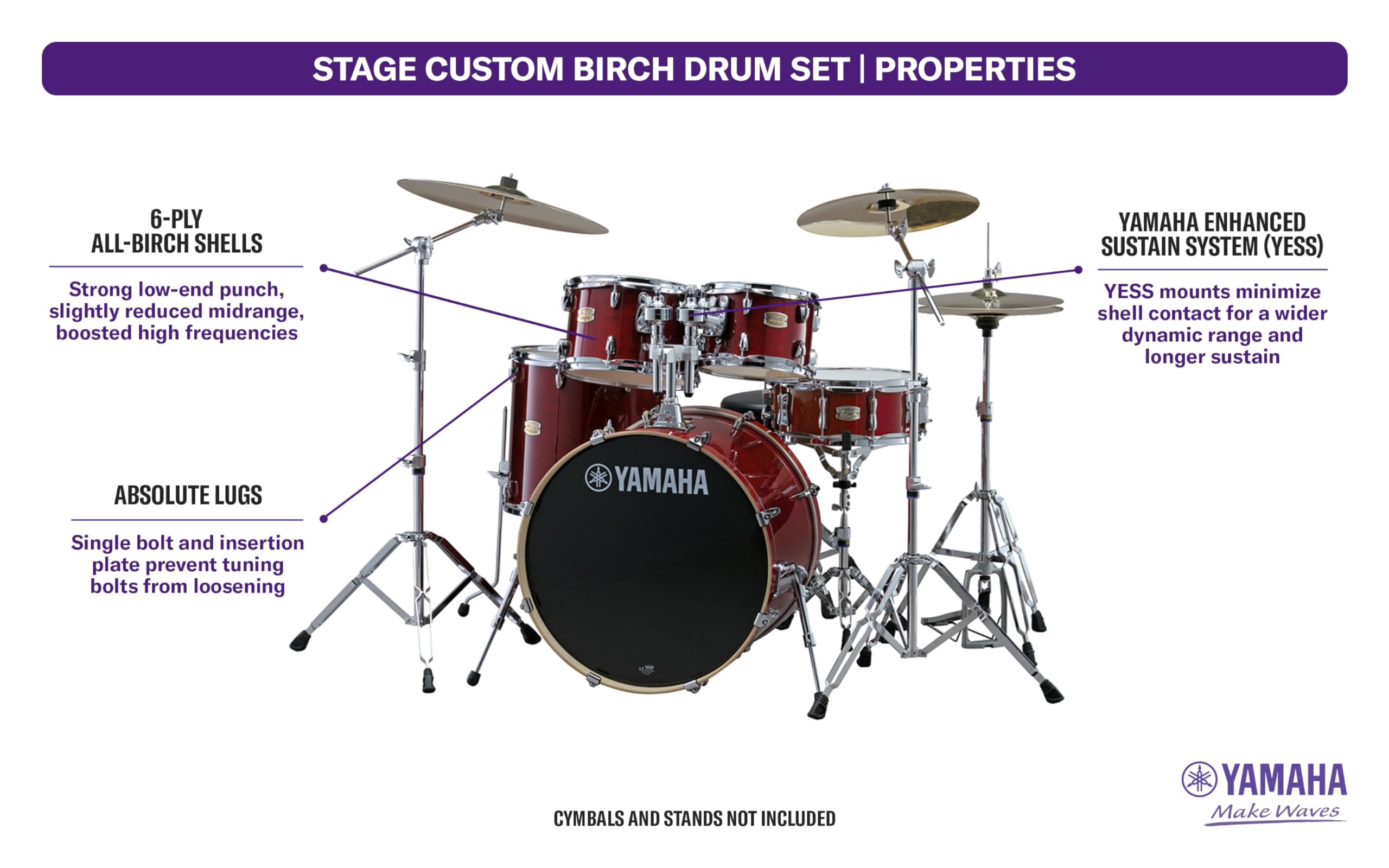 Yamaha Stage Custom Birch 3Pc Bop Drum Shell Pack - 18 Kick, Cranberry Red