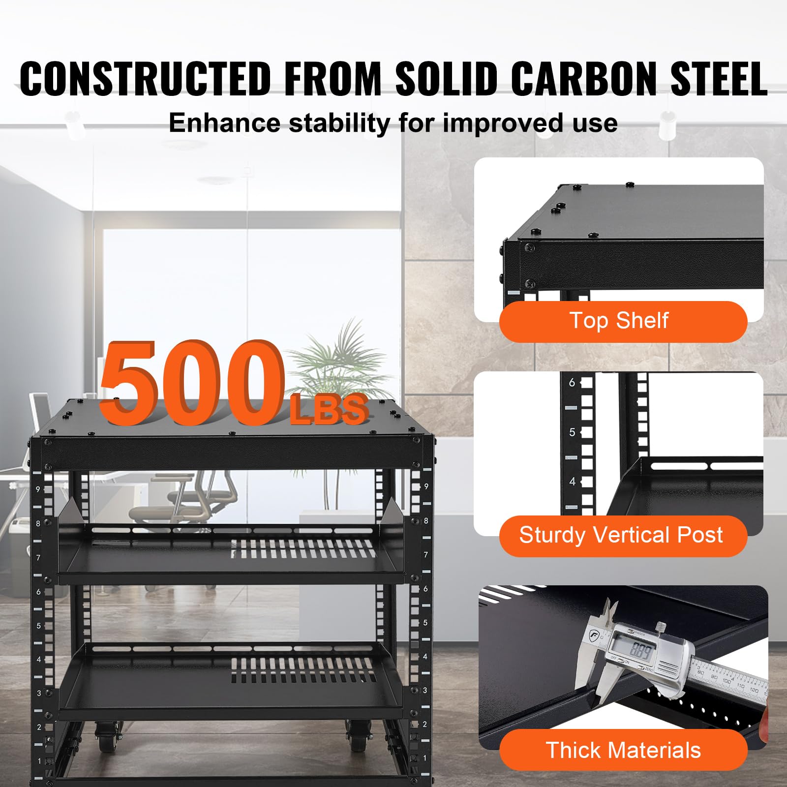 Vevor 9U Open Frame Server Rack, 23'' 40'' Adjustable Depth, Free Standing Or Wall Mount Network Server Rack, 4 Post Av Rack With Casters, Holds All Your Networking It Equipment Av Gear Router Modem