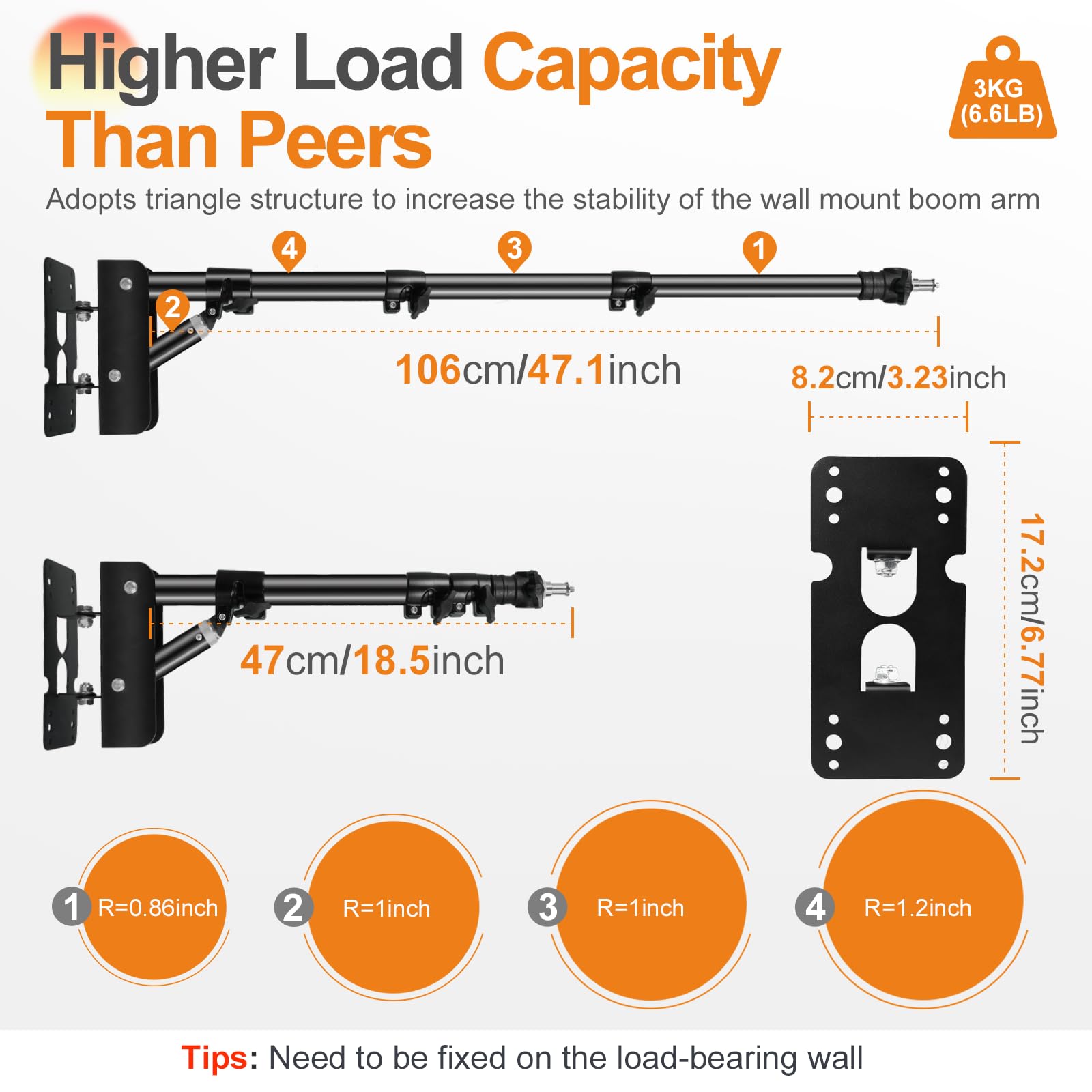 Fotoumgl Ring Light Wall Mount  41.7In/106Cm, Adjustable Wall Mount Triangle Boom Arm With 180 Flexible Rotation, For Photograph