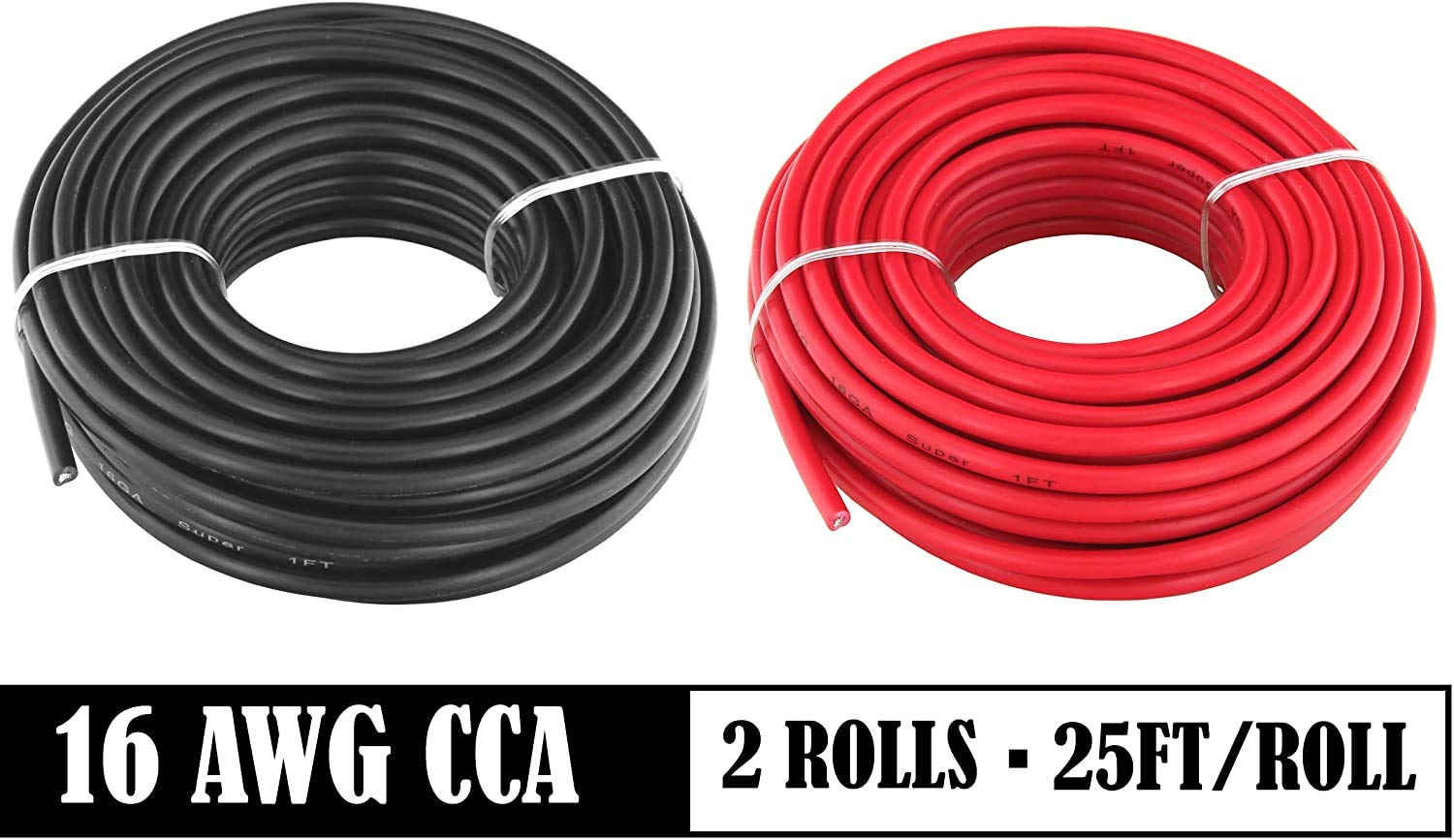 Gs Power 16 Awg (True American Wire Ga) Cca Copper Clad Aluminum Primary Wire. 25 Ft Red & 25 Ft Black Bundle. For Car Audio Spe