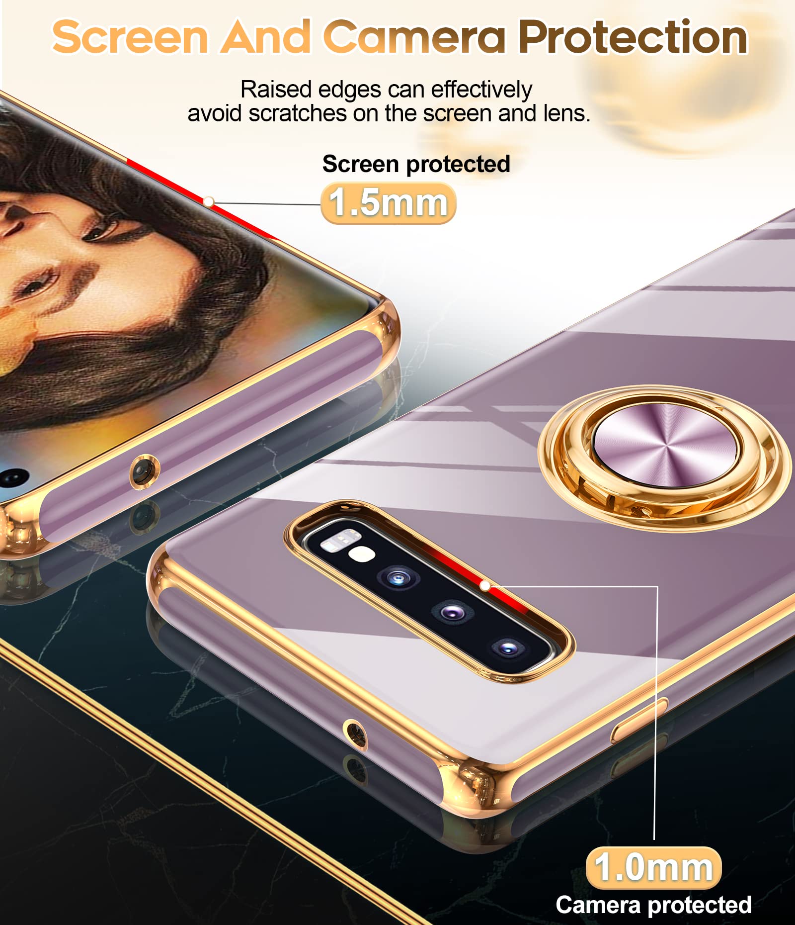 Leyi For Samsung S10 Phone Case: With 360 Rotatable Ring Holder Kickstand [Compatible With Magnetic Car Mount], Soft Tpu Shockpr