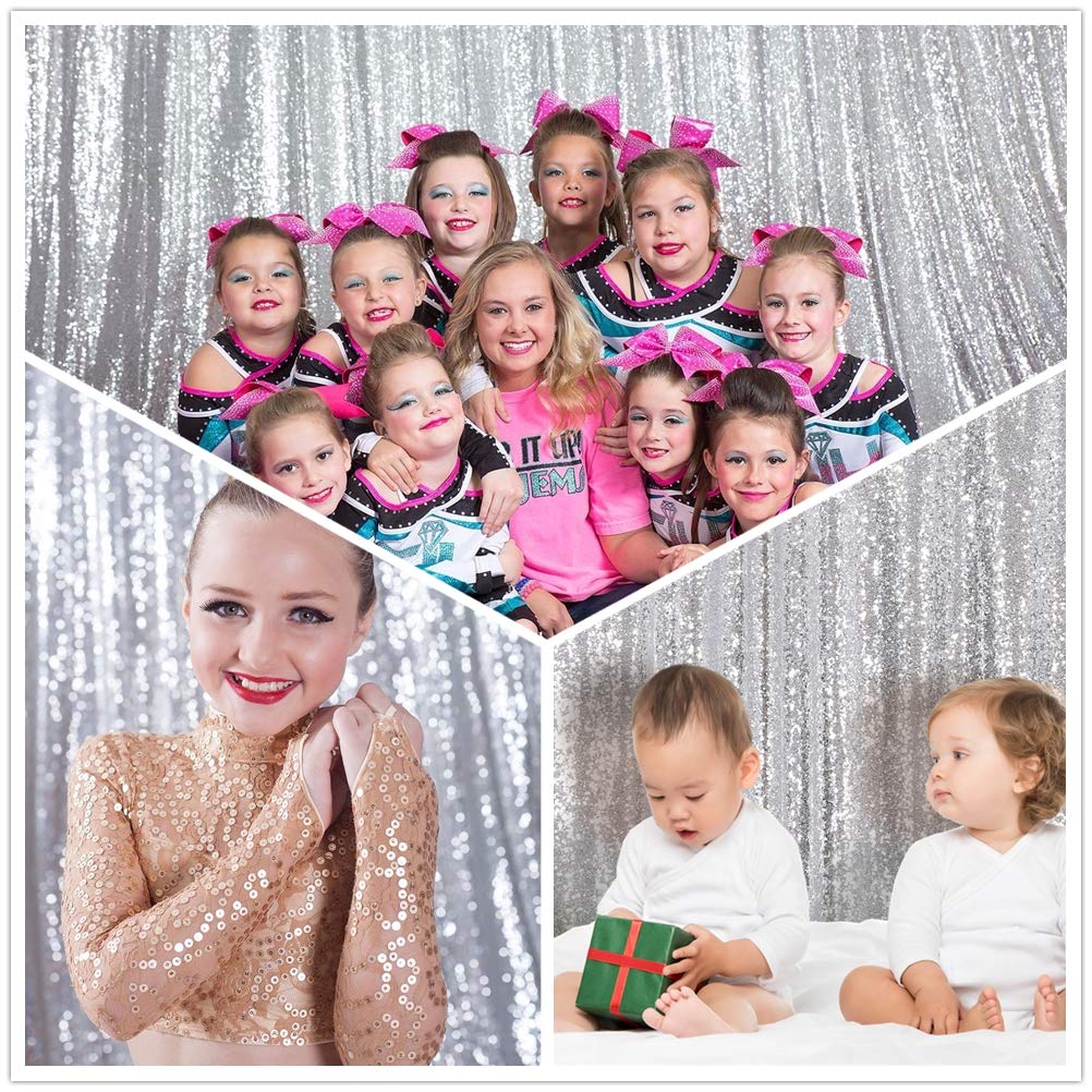 Eternal Beauty Silver Sequin Wedding Backdrop Photography Background Party Curtain, 5Ft X 7Ft