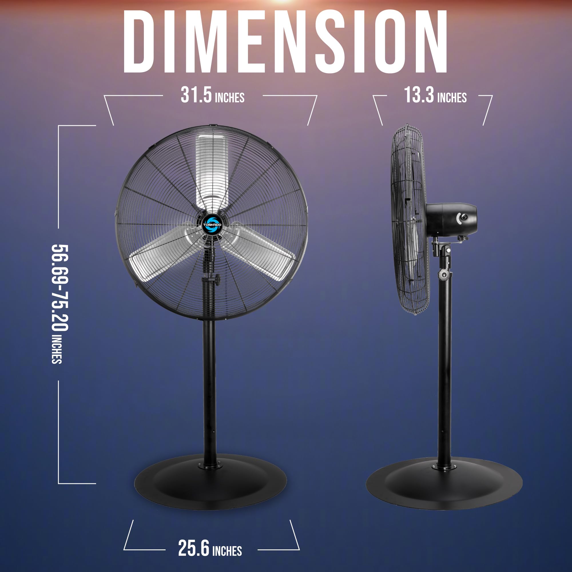Tornado 30 Pedestal Fan, 8850 Cfm, High-Velocity With 3 Aluminum Blades, Oscillating, Ul Safety Approved, Industrial & Commercia