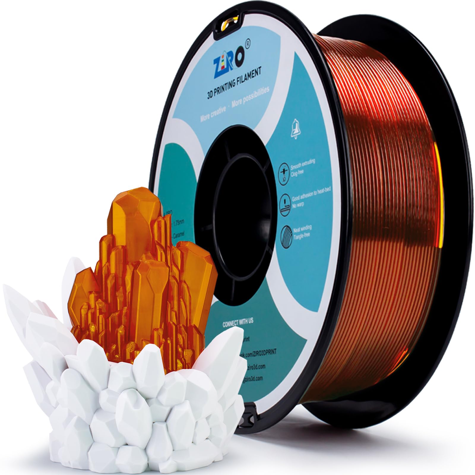 ZIRO PLA Filament 1.75mm, 3D Printing Filaments Translucent Series, High Light Transmittance Colorful 3D Printer Material, Fit M