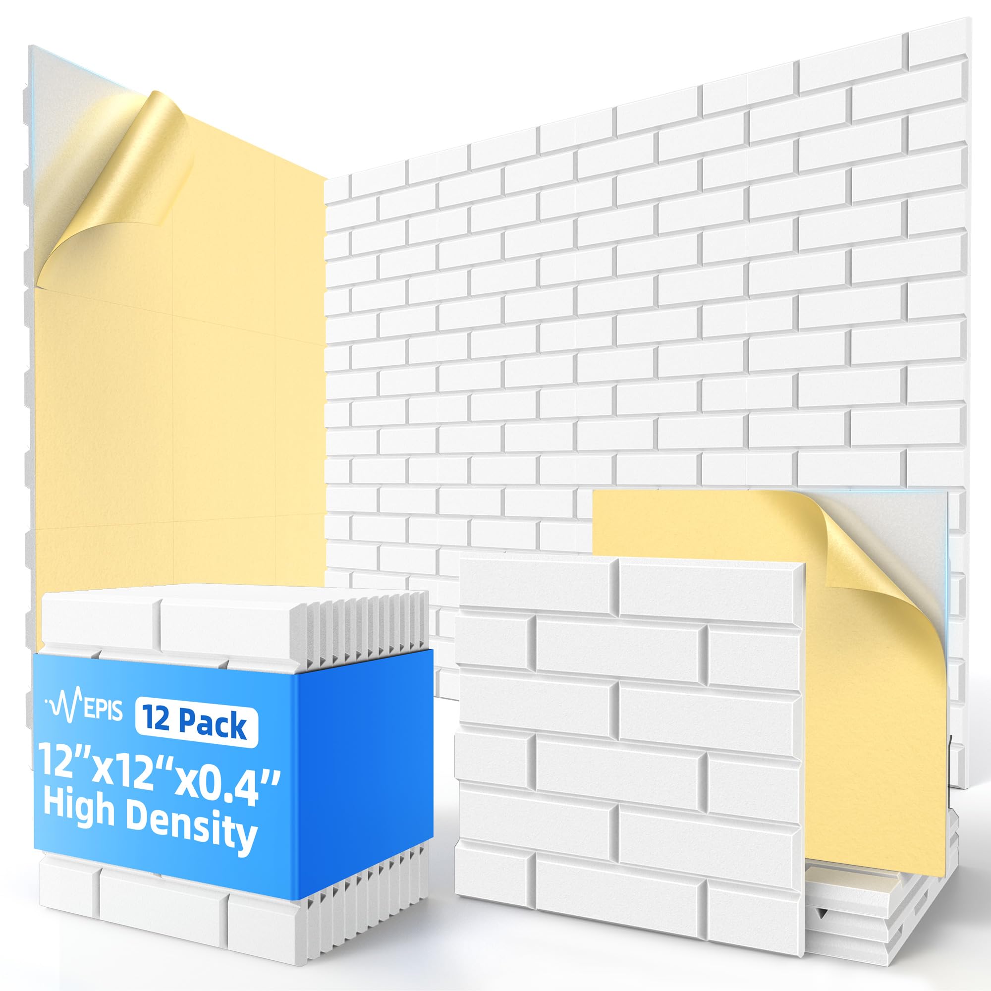 12 Pack Acoustic Panels With Self Adhesive, 12'' X 12'' X 0.4'' High Density Sound Proof Foam Panels For Walls, Soundproof Wall